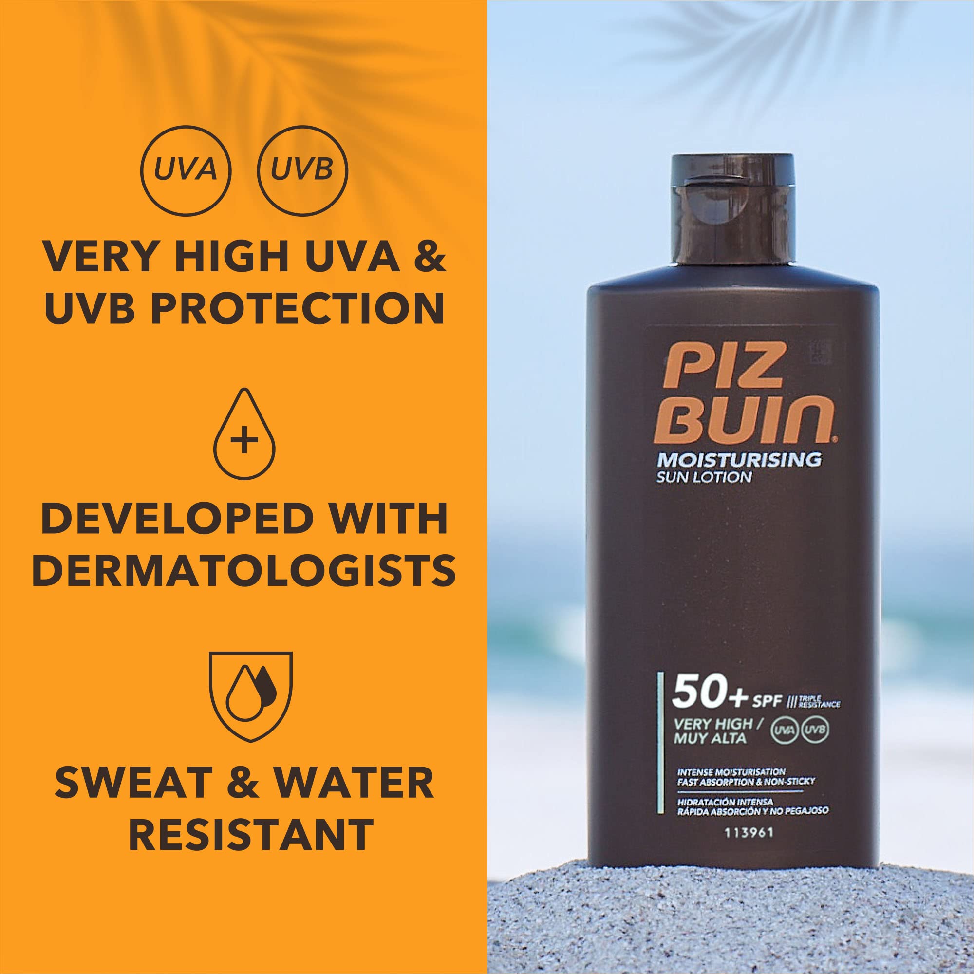 Piz Buin Moisturising Sun Lotion SPF 30 (200ml), Water-Resistant Piz Buin 30 Sunscreen with Advanced UVA/UVB Protection, Skincare with Glycerin and Feverfew PFE Plant Extract