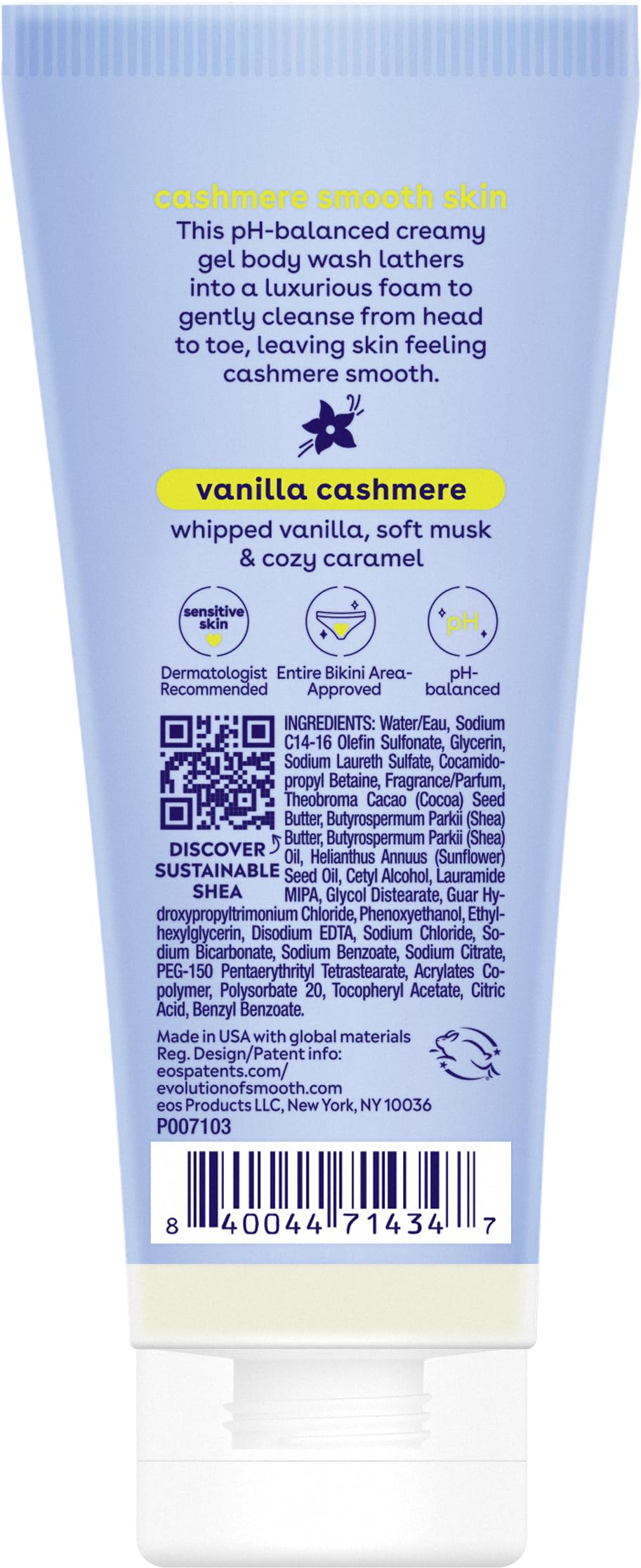 eos Body Wash, Vanilla, Moisturizing Creamy Gel Formula with Shea Butter, Glycerin, Vitamin E, pH Balanced, Sensitive Skin, Vegan, 16 fl oz