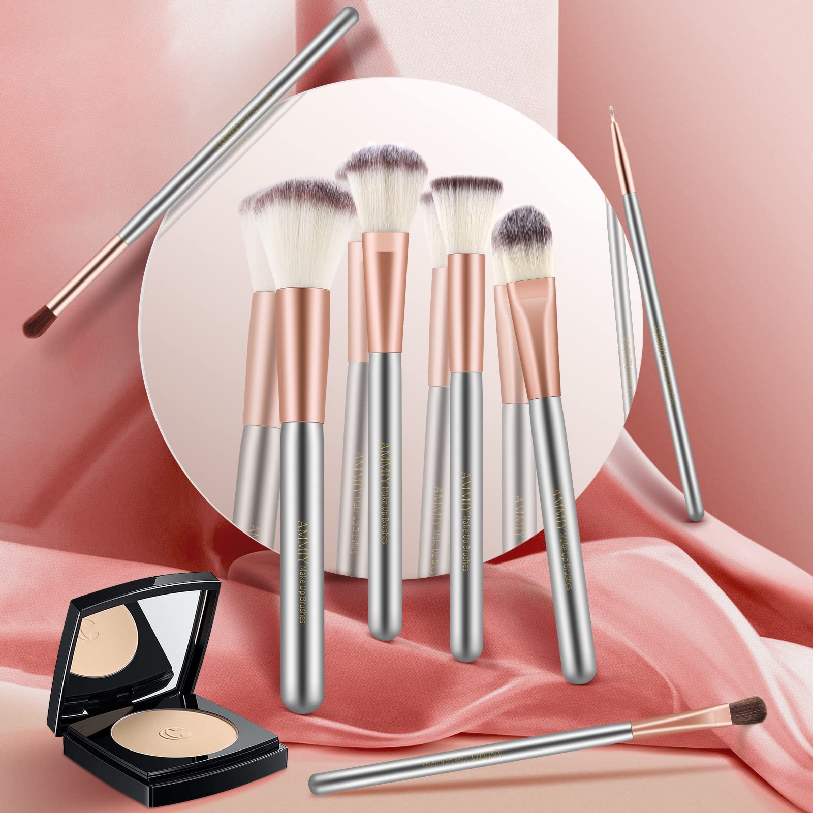 Makeup Brushes AMMIY Makeup Brushes Sets 18-Piece Rose Golden Make-up Brush Sets Premium Synthetic Wood Handle Face and Eye Brushes for Foundation, Powder, Concealers, Blush, and Eyeshadow Halalzen