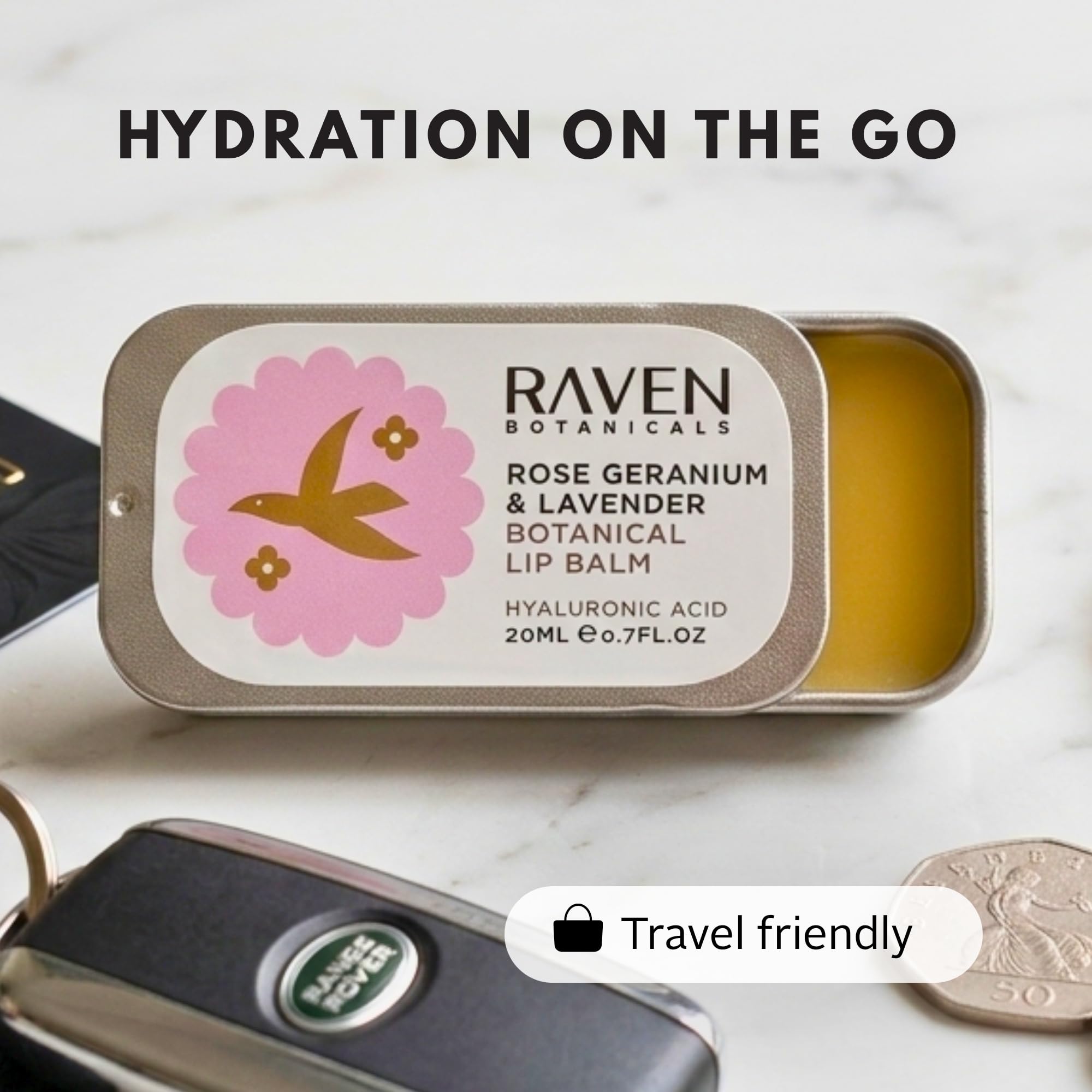 Raven Botanicals Natural Lip Balm Treatment, Hydration and Barrier Support, Organic Plant Extract Formula – Botanical Lip Balm 20ml (Rose Geranium)