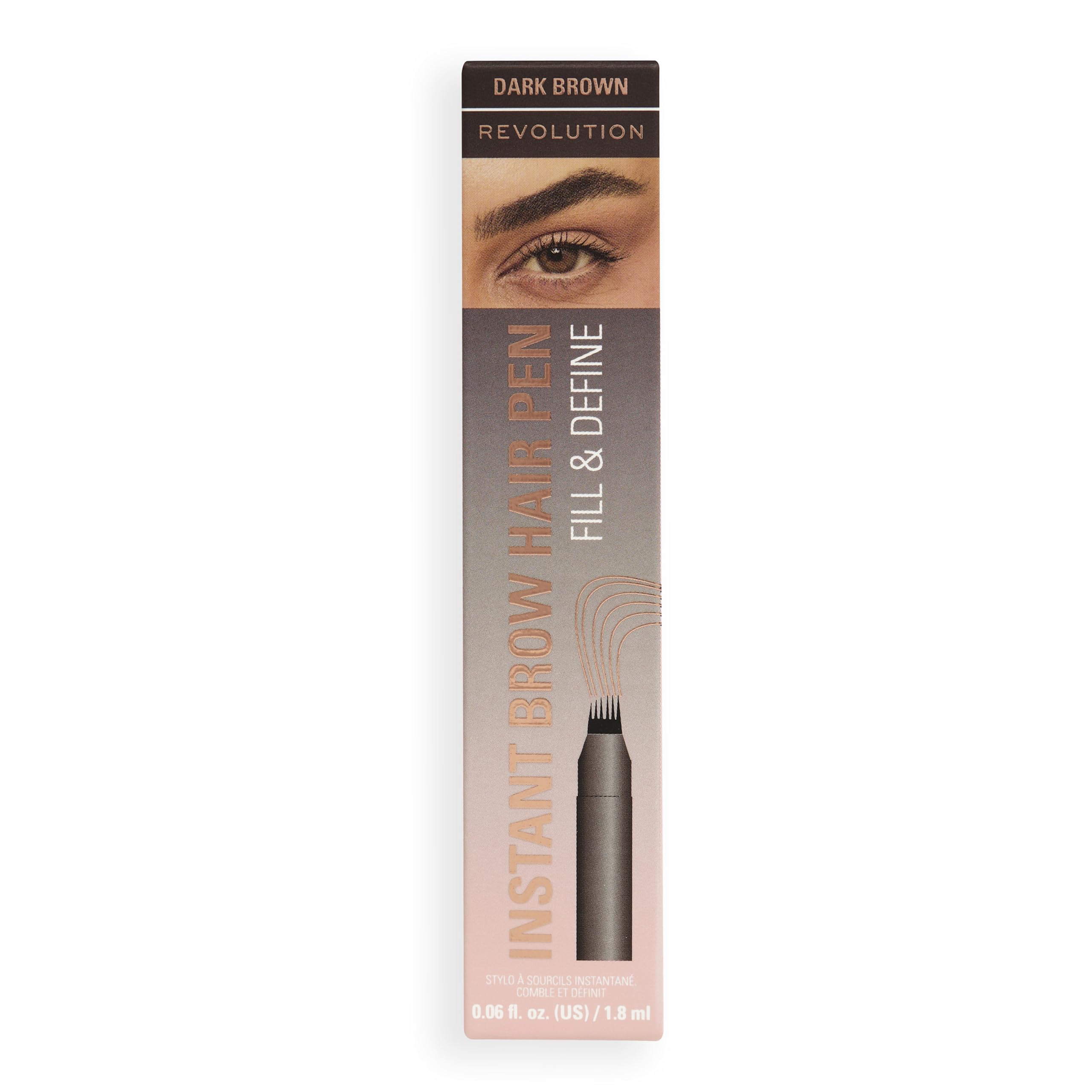 Revolution, Instant Brow Hair Pen, Precision Applicator for Hair-Like Strokes, Long-Lasting Eyebrow Pen, Dark Brown, Vegan & Cruelty-Free, 1.8ml