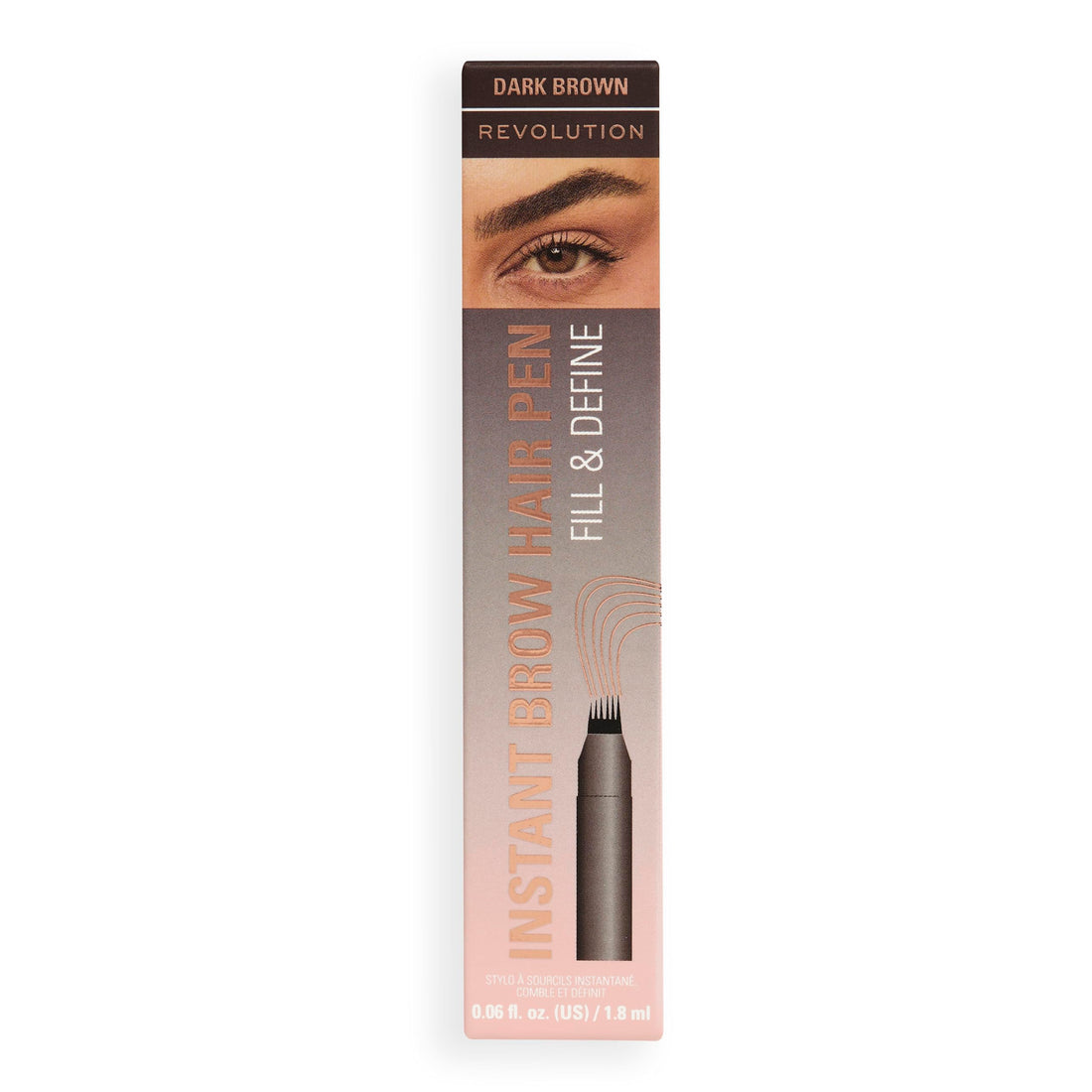 Revolution, Instant Brow Hair Pen, Precision Applicator for Hair-Like Strokes, Long-Lasting Eyebrow Pen, Dark Brown, Vegan & Cruelty-Free, 1.8ml
