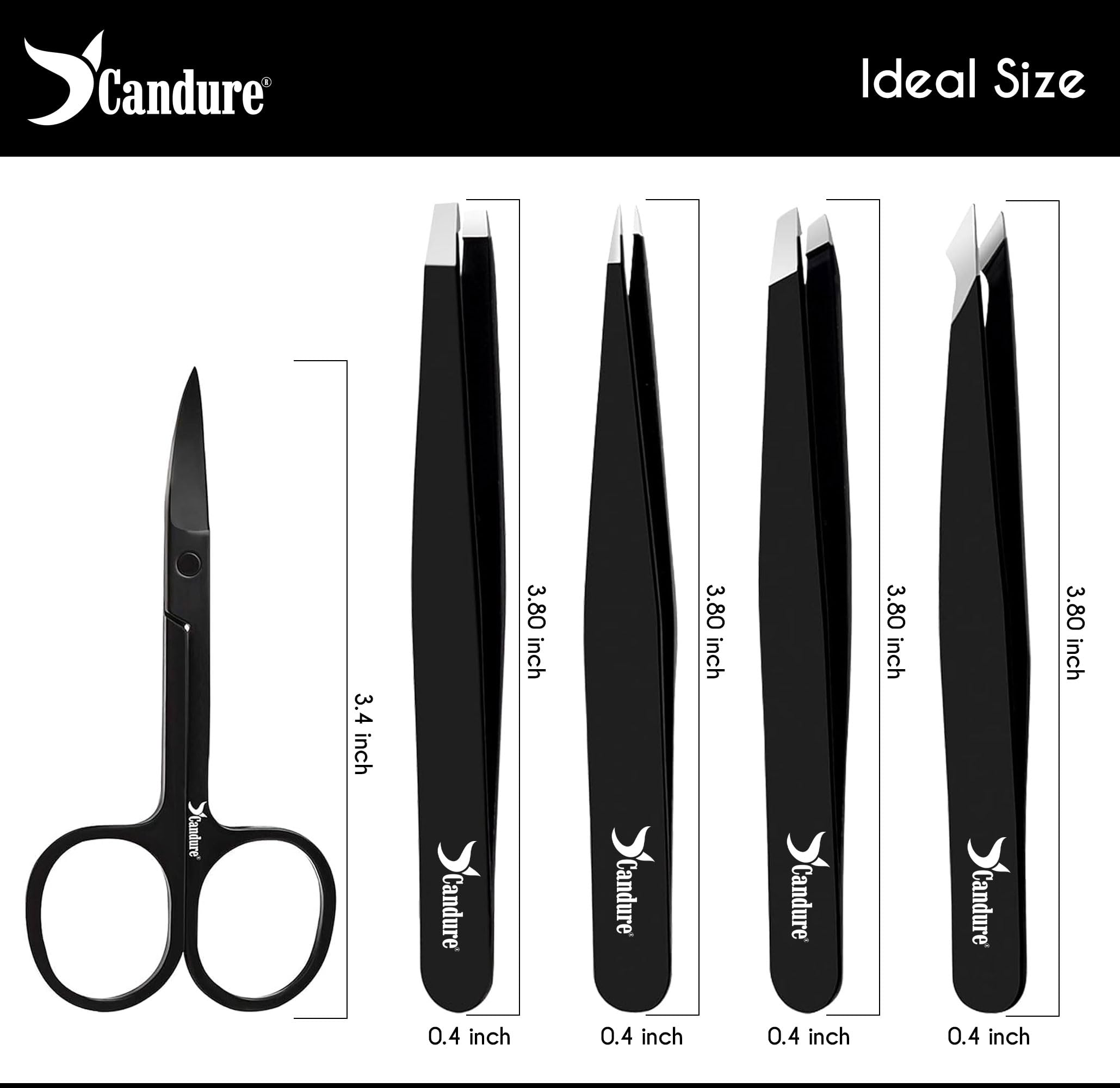 Candure Tweezers for Eyebrows - Professional Stainless Steel Slanted and Pointed Tip Hair Tweezers Set for Ingrown Hair, Blackhead Removal, Eyebrows Plucking Beauty Tool for Women Halalzen