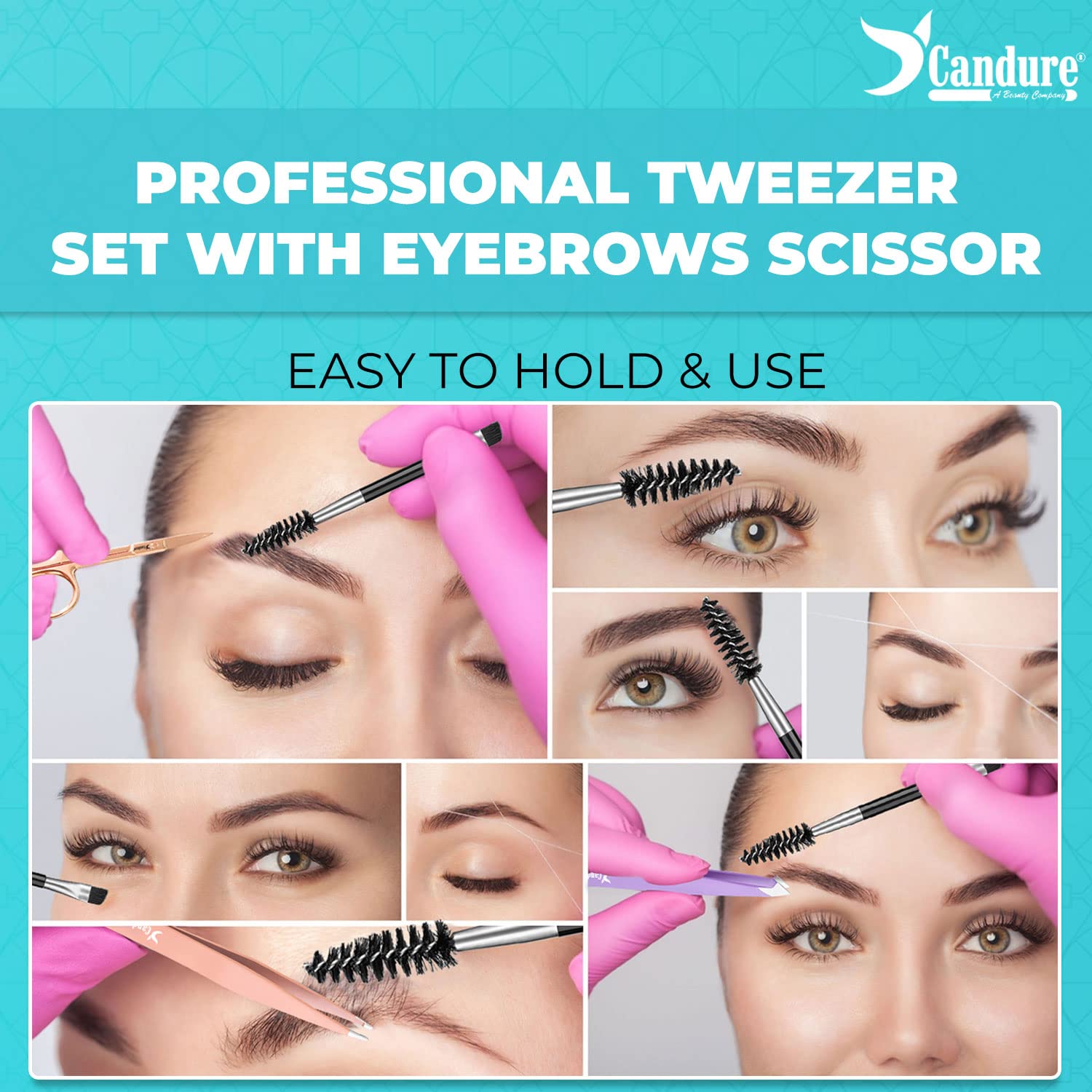 Candure Tweezers for Eyebrows - Professional Stainless Steel Slanted and Pointed Tip Hair Tweezers Set for Ingrown Hair, Blackhead Removal, Eyebrows Plucking Beauty Tool for Women Halalzen
