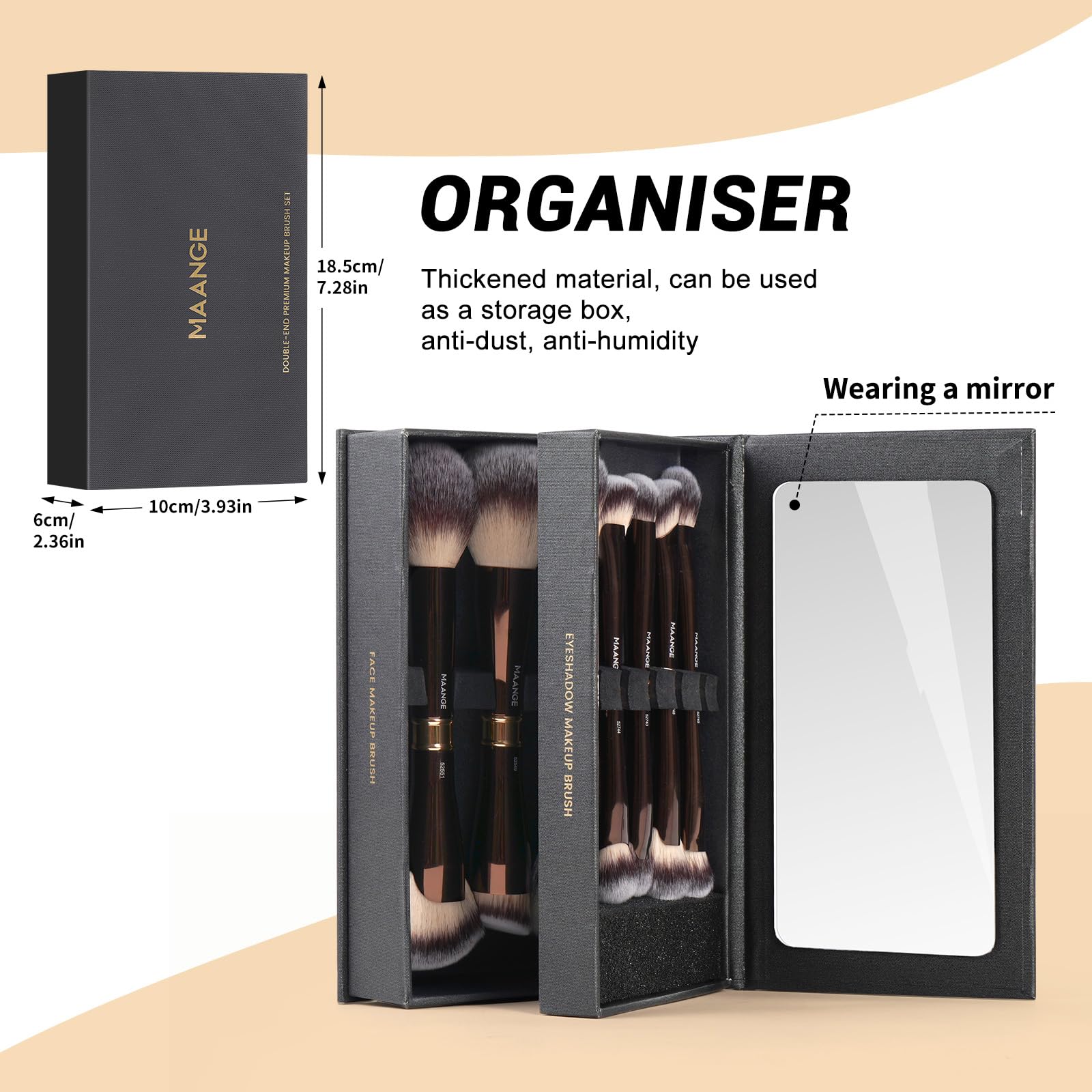 MAANGE Luxury 8-Piece Makeup Brush Set - Dual-Ended Makeup Brushes with 16-in-1 Functions & Mirror Case Professional Foundation, Eyeshadow, and Blush Brushes for Full Face Makeup Halalzen