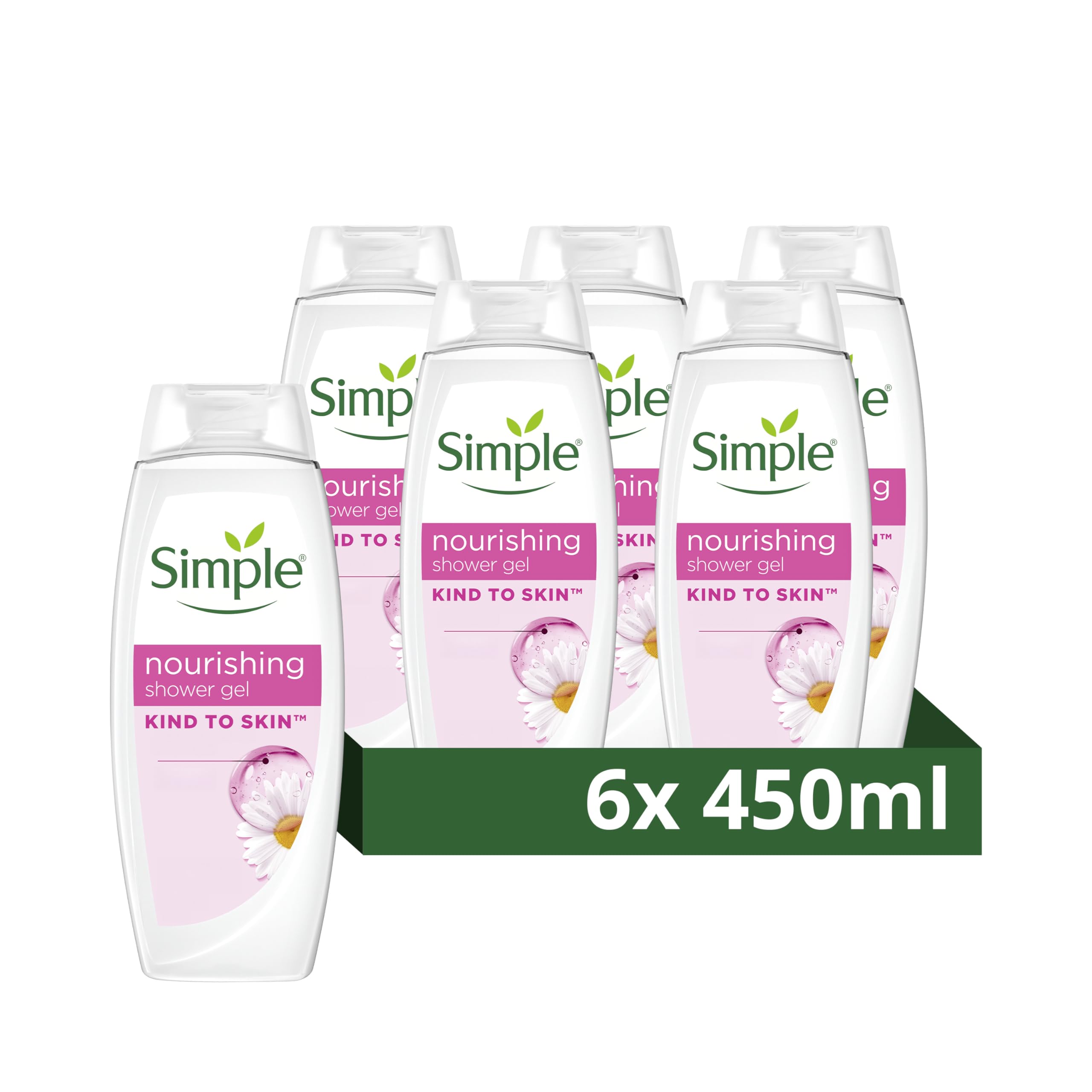 Simple Kind to Skin Kids Hypoallergenic Hair & Body Wash pack of 6 with chamomile oil shampoo for kids 225 ml, White