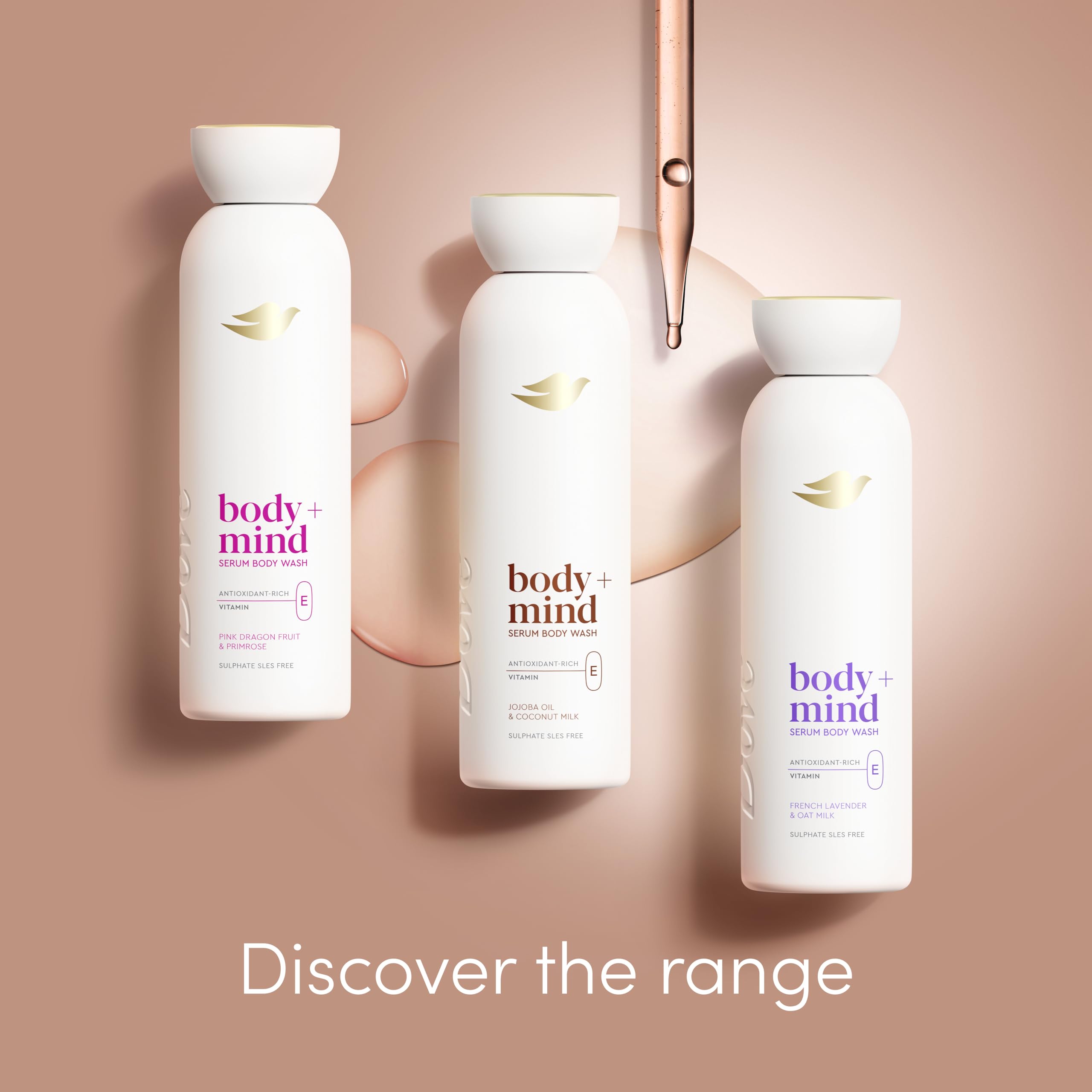 Dove Body + Mind Jojoba Oil & Coconut Milk Serum Body Wash body cleanser with antioxidant-rich vitamin E for glowing skin 350 ml