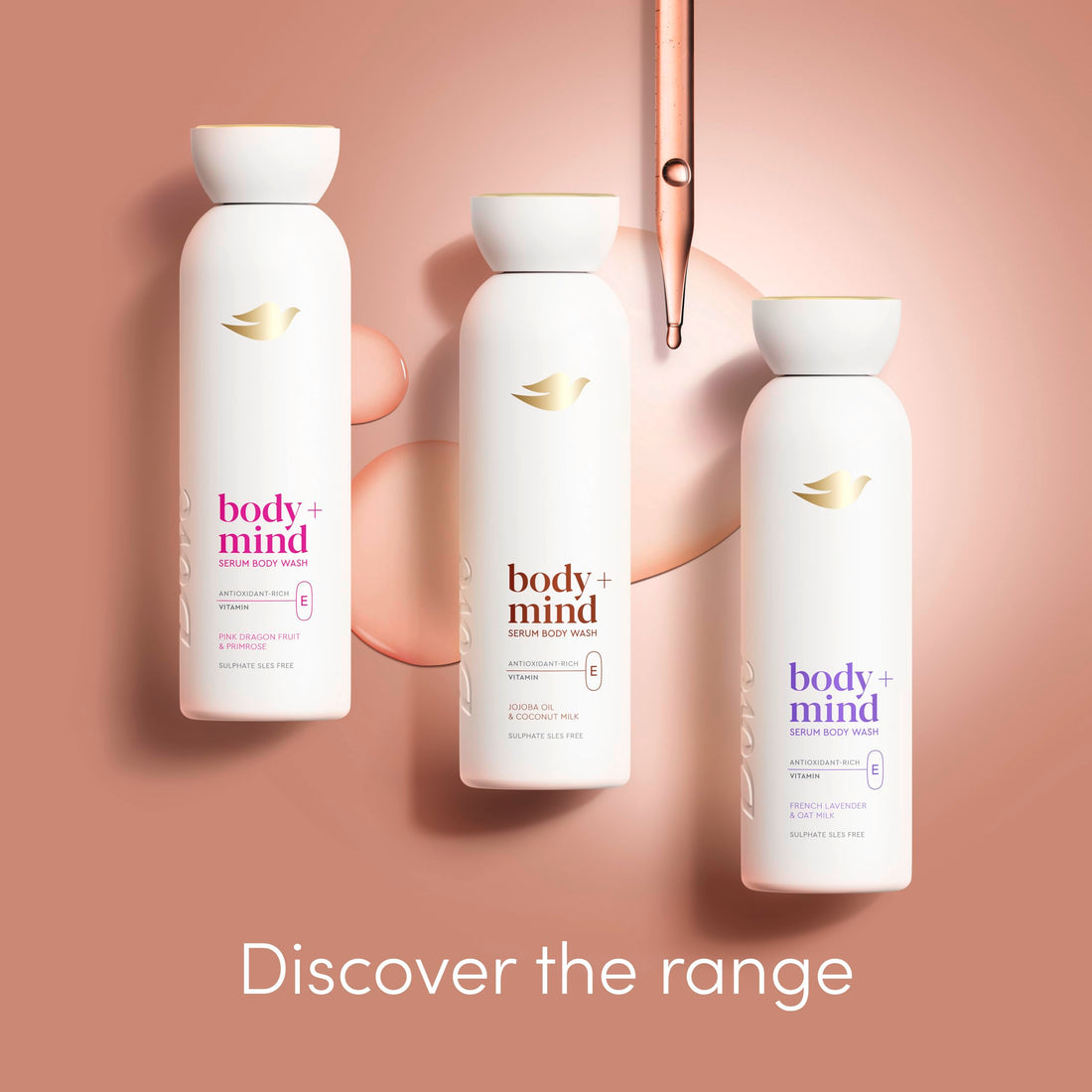 Dove Body + Mind Jojoba Oil & Coconut Milk Serum Body Wash body cleanser with antioxidant-rich vitamin E for glowing skin 350 ml