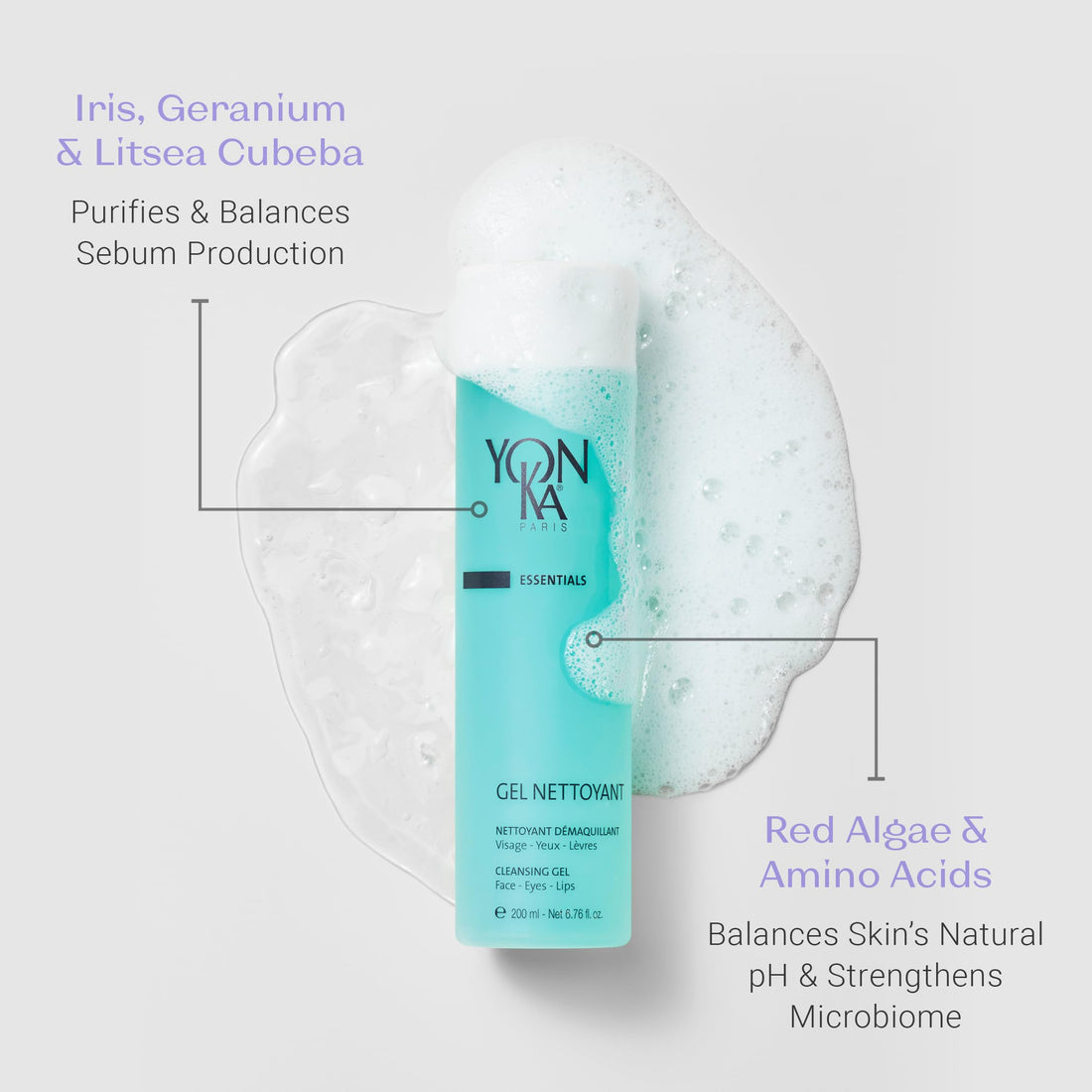 Yonka Gel Cleanser | Gentle Foaming Face Wash & Makeup Remover | Cleanses Pores and Balances Skins pH with Red Algae & Amino Acids | For Acne Prone & Oily Skin | Paraben-Free