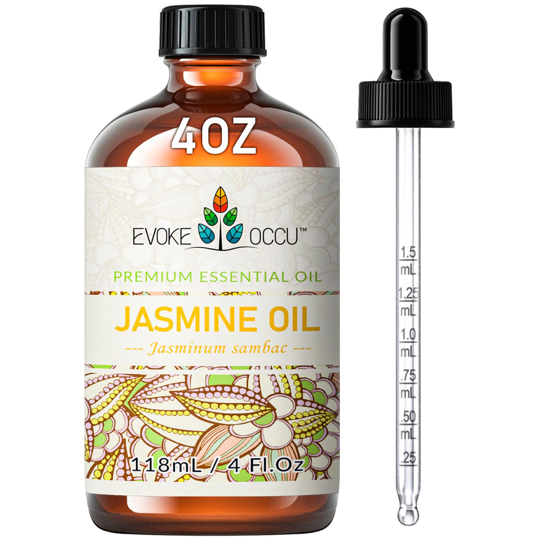 EVOKE OCCU Jasmine Essential Oil 118ml, Pure Jasmine Oil for Aromatherapy Diffuser Candle Soap Making- 4 FL Oz