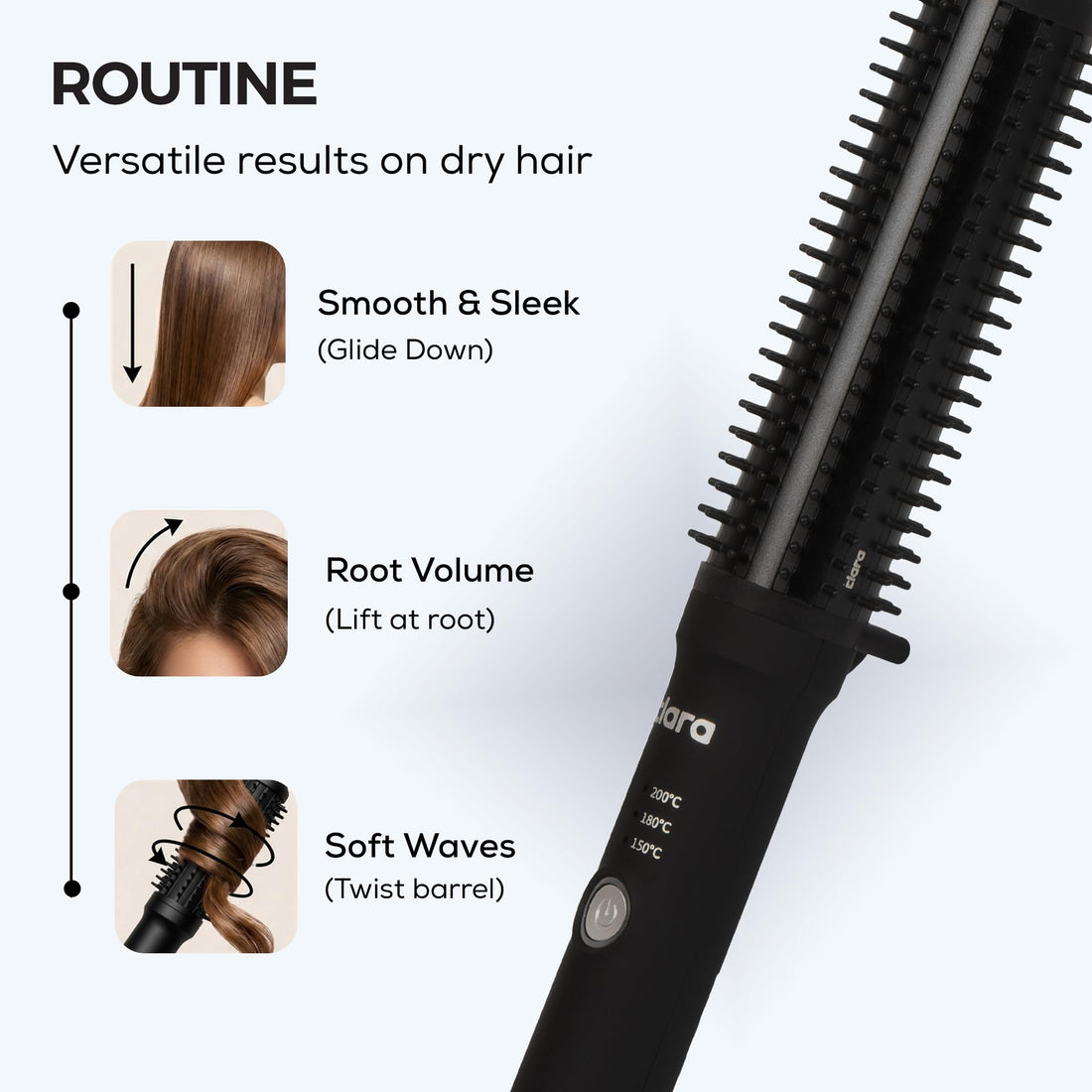 Clara Anti-Frizz Ionic Slim Hot Brush 32mm Thermal Heated Round Hair Styling Brush with 5.5mm Bristles, Triple Heat Settings, 3-in-1 Blowout, Wave & Smooth Finish Styling Tool – Black Halalzen