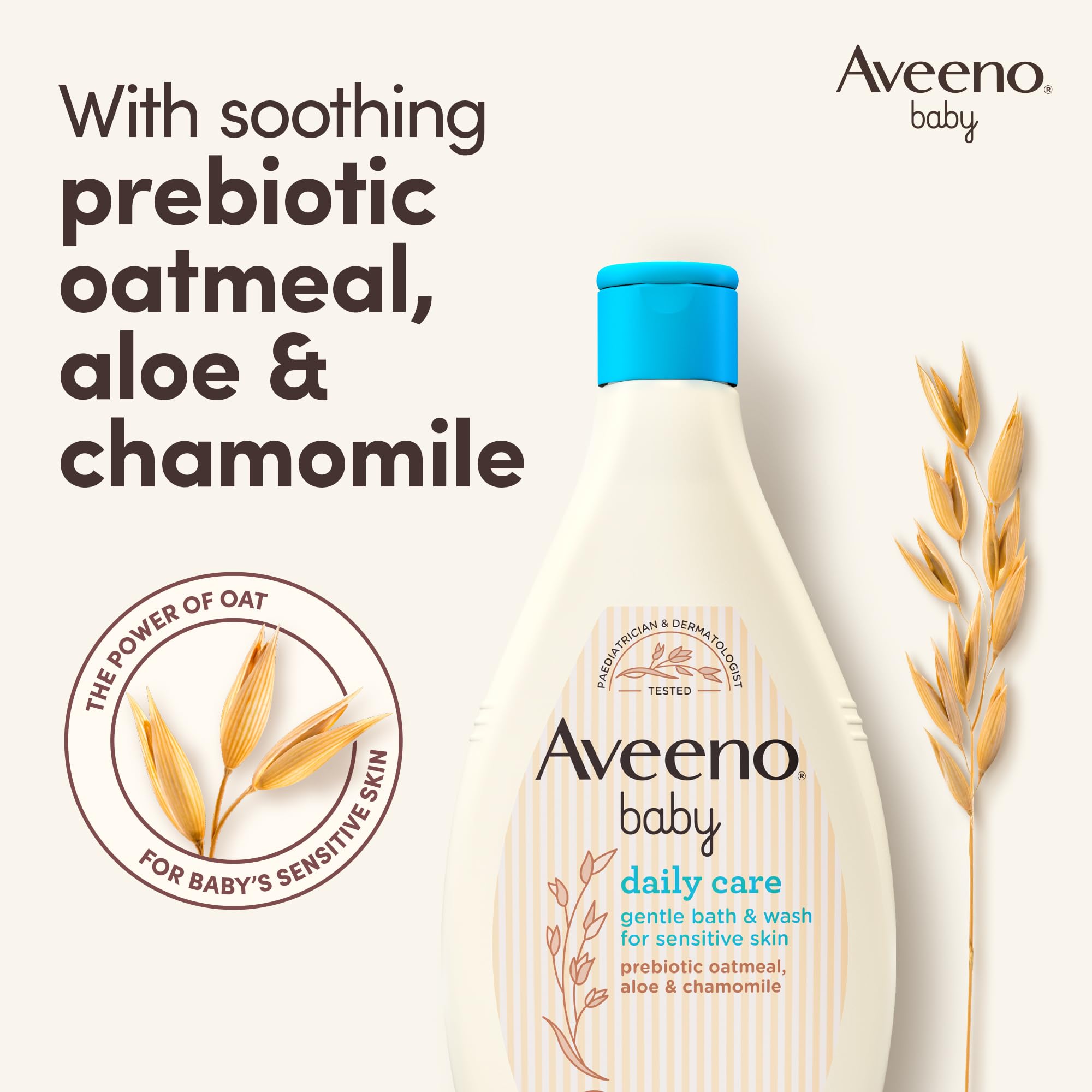 AVEENO Baby Daily Care Gentle Bath & Wash (1 x 400ml), Tear-Free Baby Wash with Gentle Fragrance with Prebiotic Colloidal Oatmeal, Gently Cleanses & Leaves Skin Feeling Moisturised, For Sensitive Skin