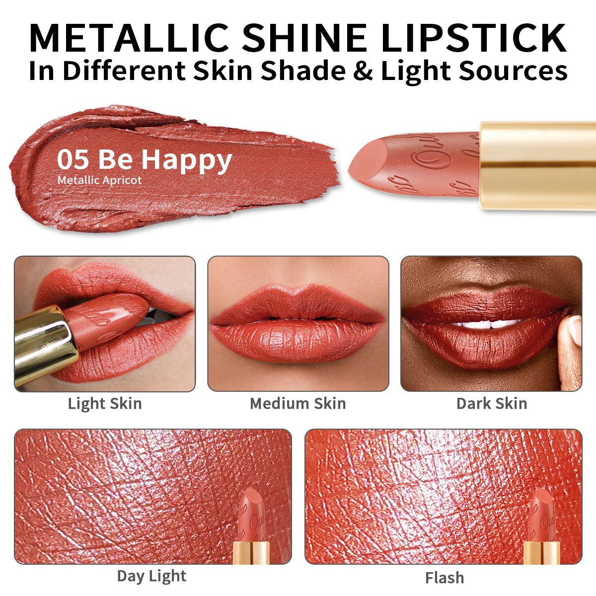 OULAC Metallic Shine Glitter Lipstick, Pink High Impact Lipcolor, Lightweight Soft and Ultra Hydrating, Long Lasting, Vegan & Cruelty-Free, Full-Coverage Lip Color 4.3 g/0.15 HIP & HIPPIE(11) Halalzen