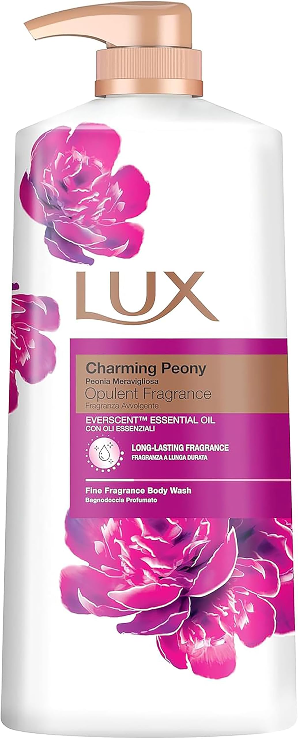 LUX Charming Peony Body Wash with Orange Oil - Men's & Women's Aromatic, Long-Lasting Fine Fragrance Shower Gel, Nourishing Body Cleanser, Aromatic Fragrance Bath Soap - Pack of 1, 1L