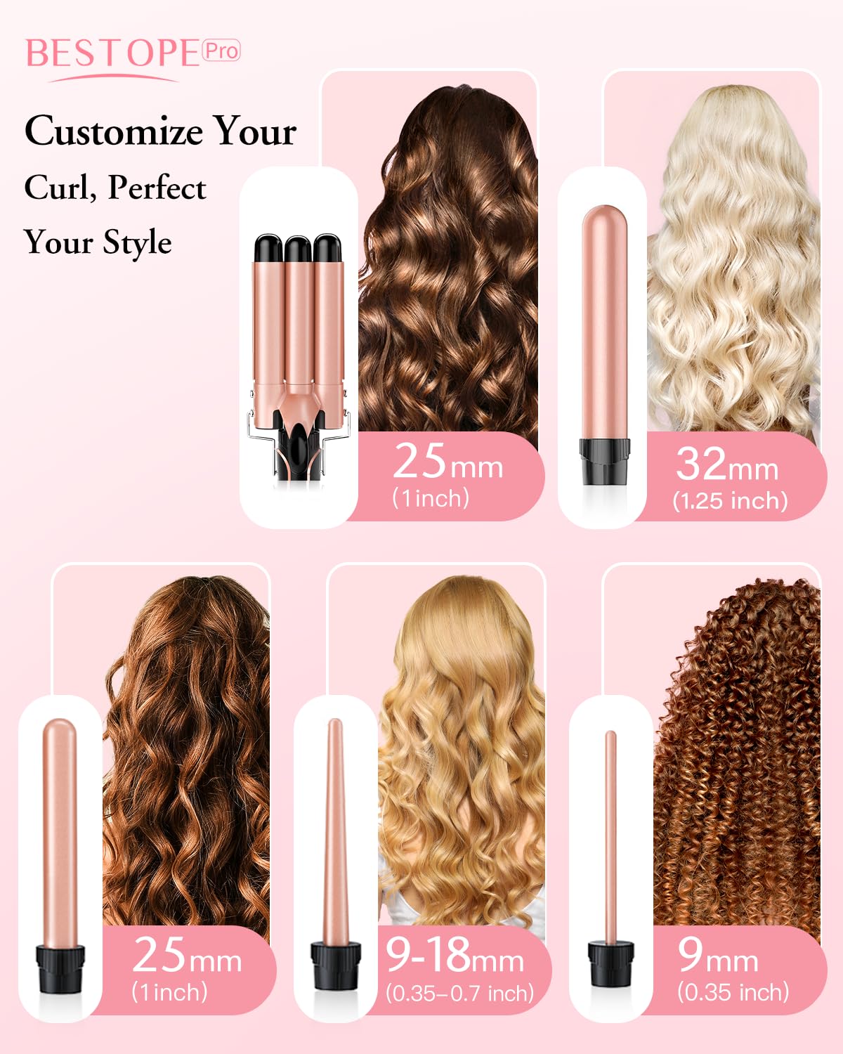 BESTOPE PRO 5 in 1 Curling Iron Set, Negative Ion Hair Curler with Thermal Brush & 5 Interchangeable Ceramic Barrels (0.35"-1.5"), Fast Heating Styling Tool for All Hair Types, Ideal Gifts for Women Halalzen