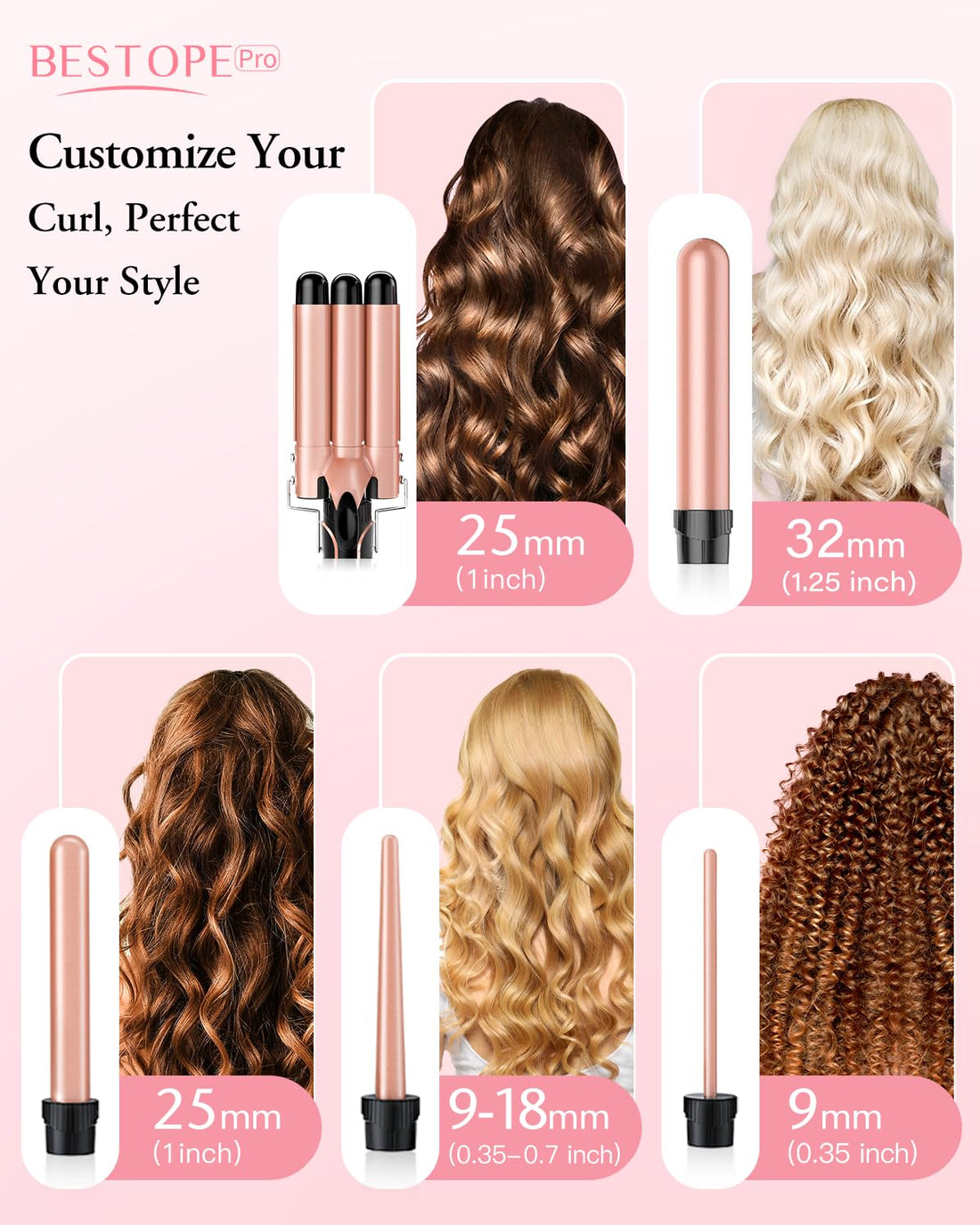 BESTOPE PRO 5 in 1 Curling Iron Set, Negative Ion Hair Curler with Thermal Brush & 5 Interchangeable Ceramic Barrels (0.35"-1.5"), Fast Heating Styling Tool for All Hair Types, Ideal Gifts for Women Halalzen