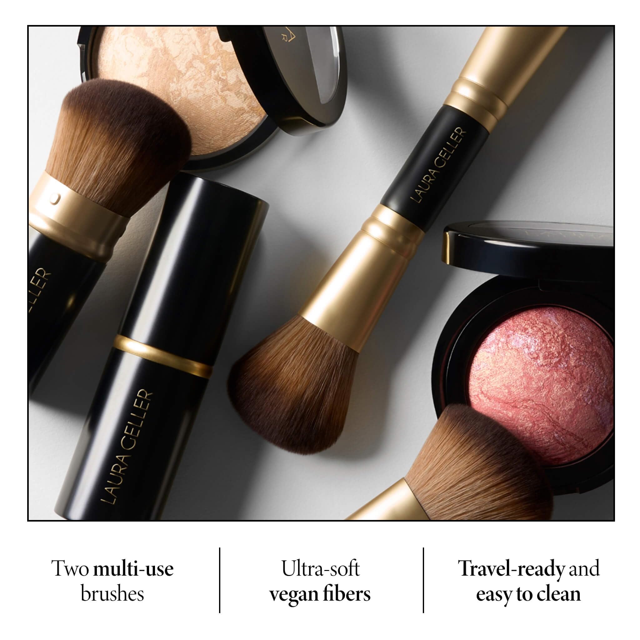 LAURA GELLER NEW YORK Retractable Black Kabuki Brush for Liquid, Cream and Powder Face Makeup With Aluminum Handle Halalzen
