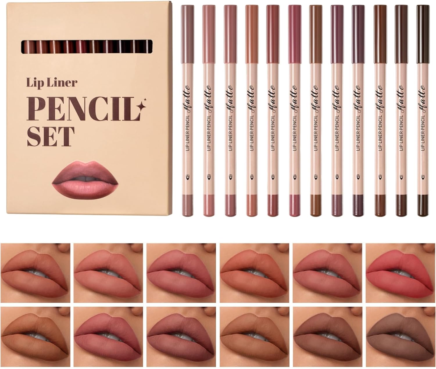 12 PCS Lip Liner Pencil Set,Matte,Waterproof & Long Lasting Lipstick & Lipgloss Kit,Includes Red Lipstick,Brown & Nude Lip Liners,Smudge-Proof Lip Liner Pen,Lip Gloss Set,Lip Liner and Lipstick Set Halalzen