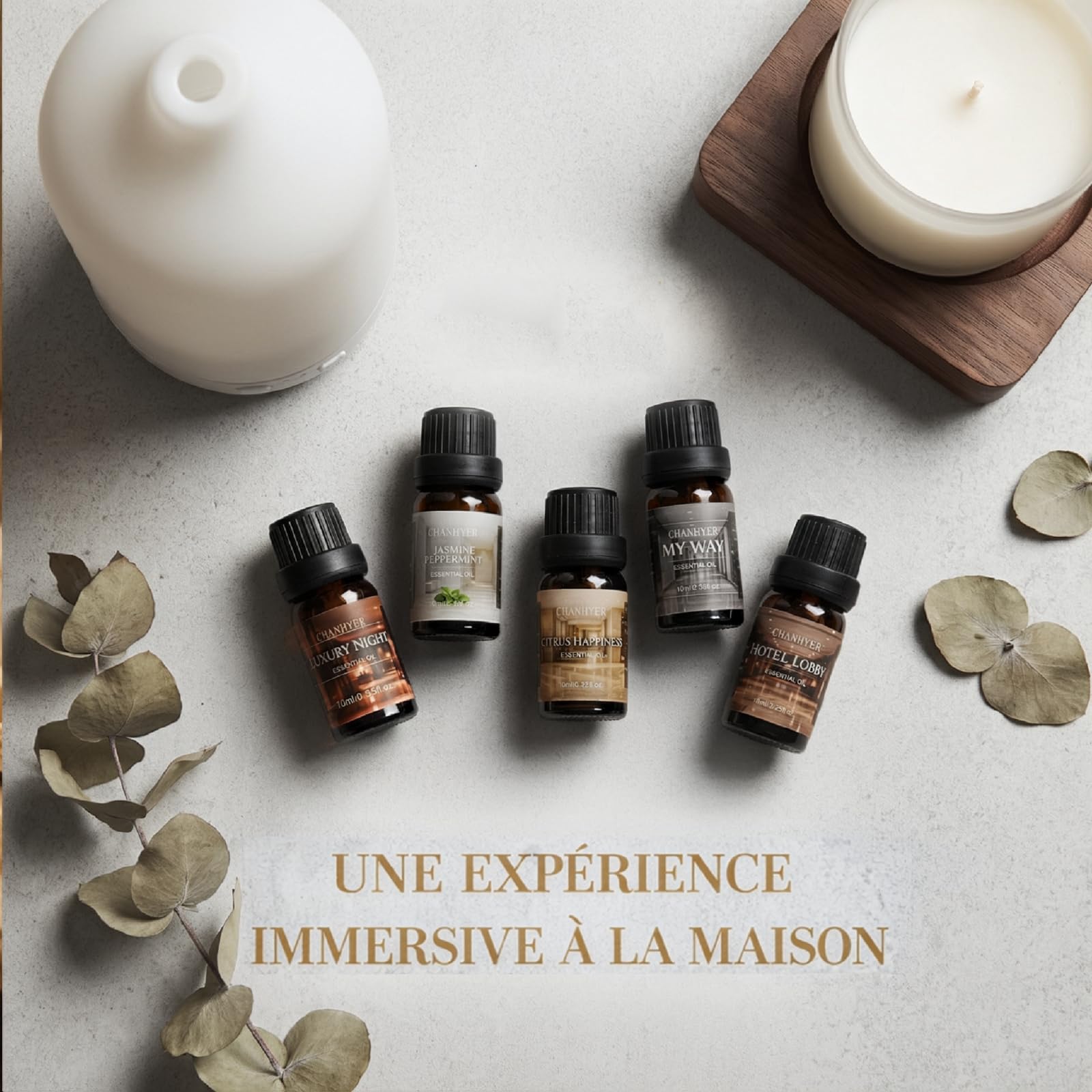 Hotel Collection Essential Oils for Diffusers for Home - 6 x 10 ml Luxury Scented Oil Set with Luxury Night,Jasmine Peppermint,White Tea,Citrus Happiness,My Way,Hotel Lobby,Gift for Women and Men