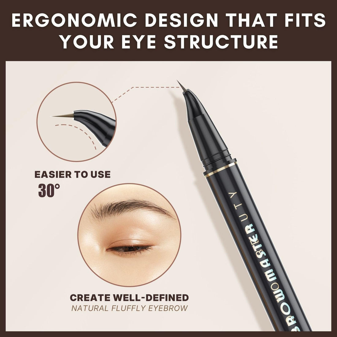 2CHILL 30° Curved Eyebrow Pencil, Magic 2 in 1 Eyebrow Pen Pro, Waterproof Eye Brow Pen with 4 Tips, Vivid Microblading Brow Pencils for Women, Last All Day Makeup (03 Dark Brown)