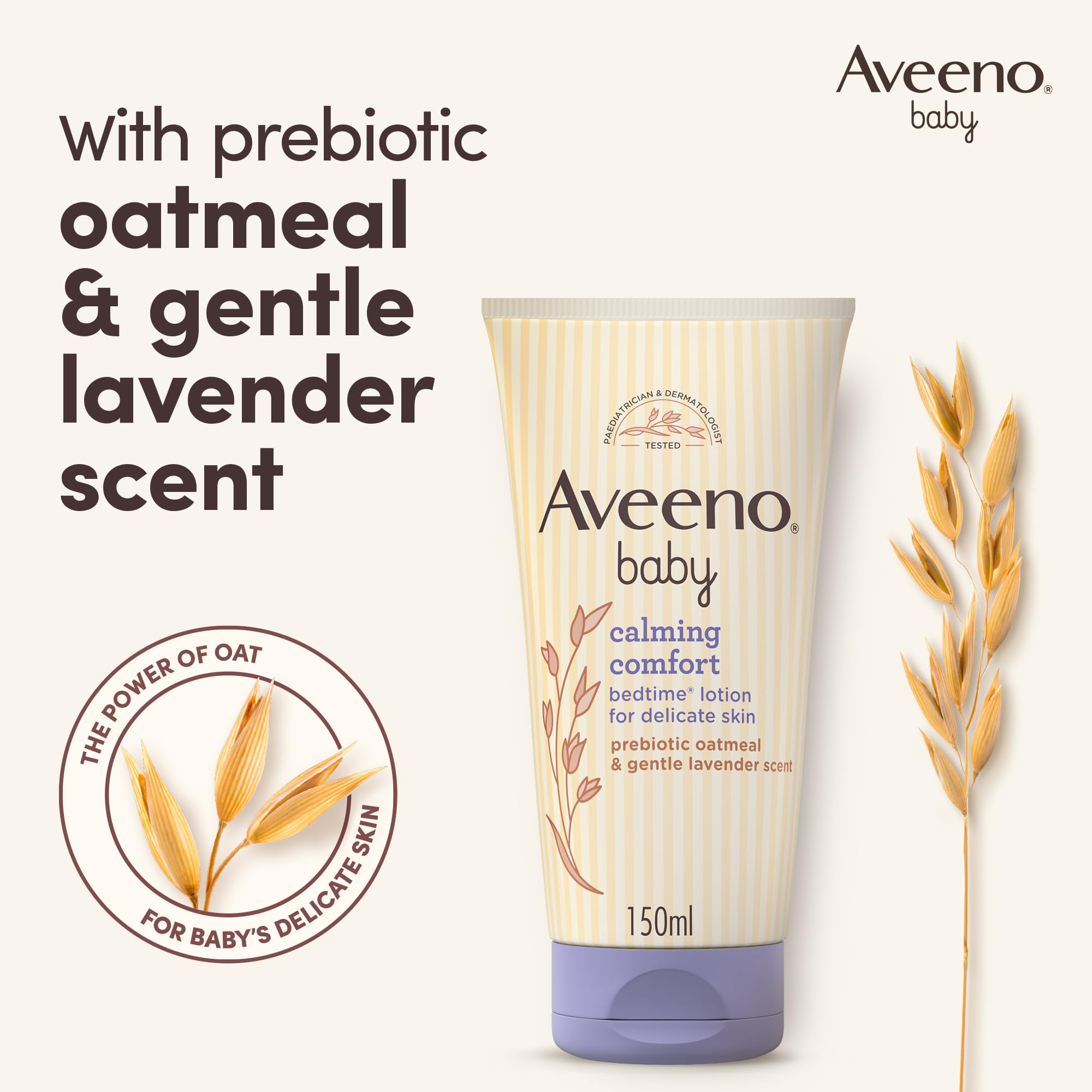 Aveeno Baby Calming Comfort Bedtime Bath and Wash (1 x 250ml), Tear-Free and Soap-Free Baby Wash with Gentle Lavender & Vanilla Scent, Gently Cleanses Skin Before Bedtime, for Delicate Skin