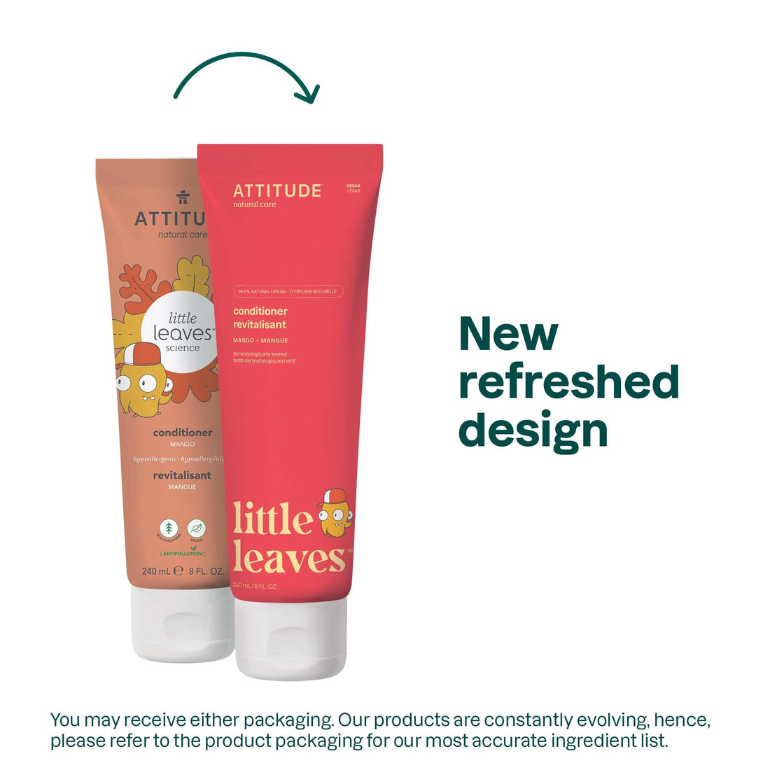 ATTITUDE Hair Conditioner for Kids, Dermatologically Tested Products, Plant- and Mineral-Based Detangler, Vegan, Mango, 240 mL