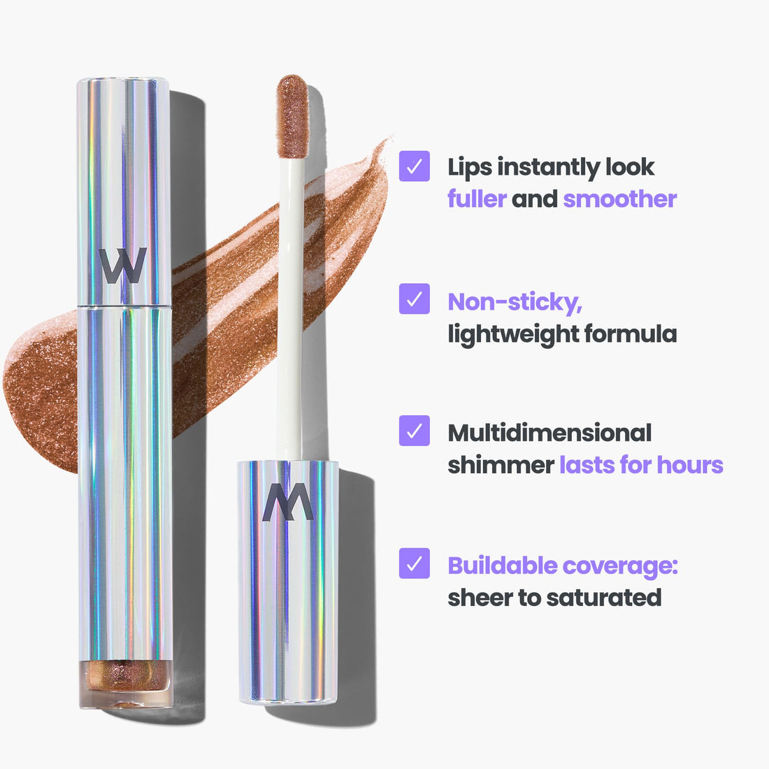 Wonderskin Wonder Blading Top Gloss - Lip Gloss, High Shine Finish, Blue Makeup For Lips (Silver Glitter)