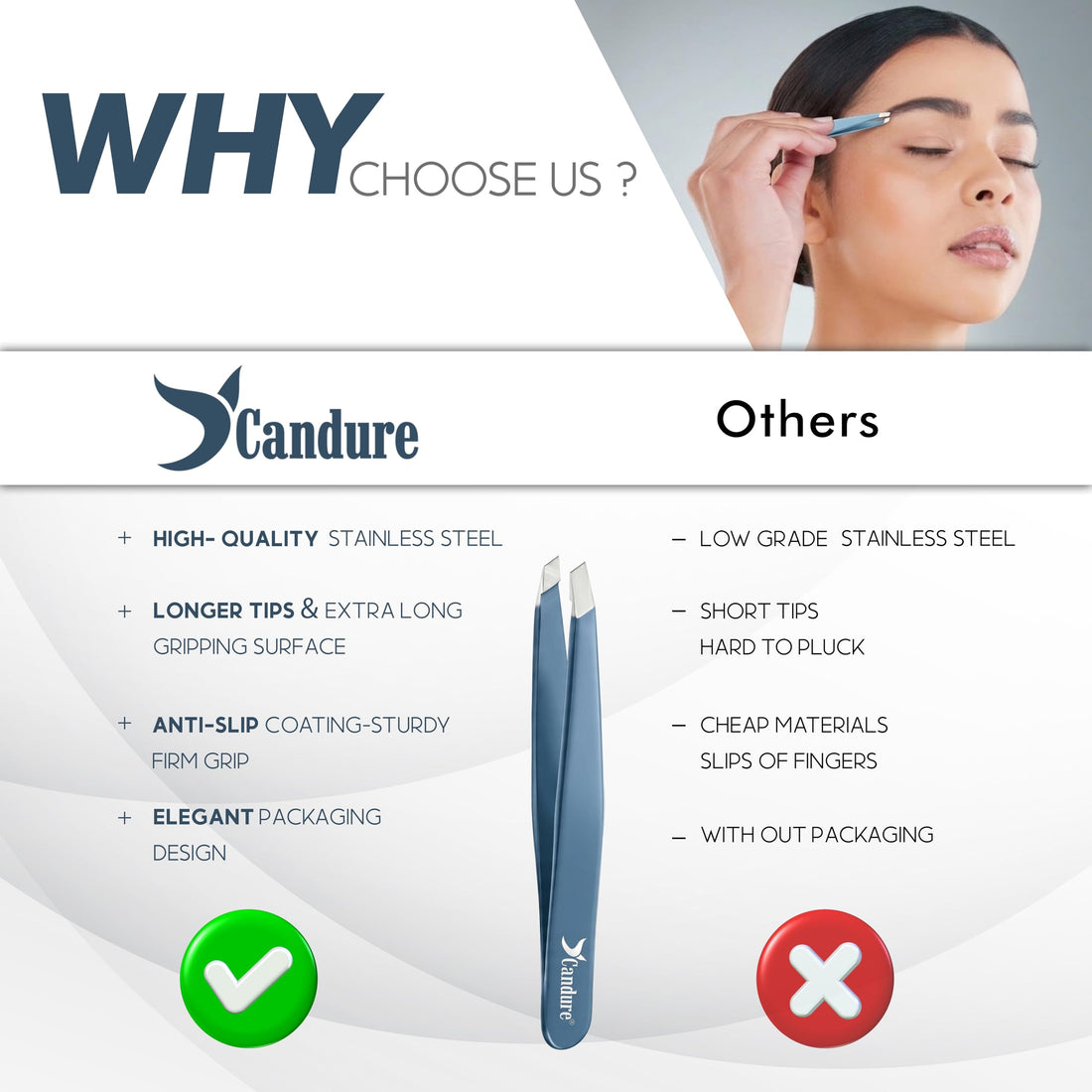 Candure Tweezers for Eyebrows - Professional Stainless Steel Slanted and Pointed Tip Hair Tweezers Set for Ingrown Hair, Blackhead Removal, Eyebrows Plucking Beauty Tool for Women Halalzen