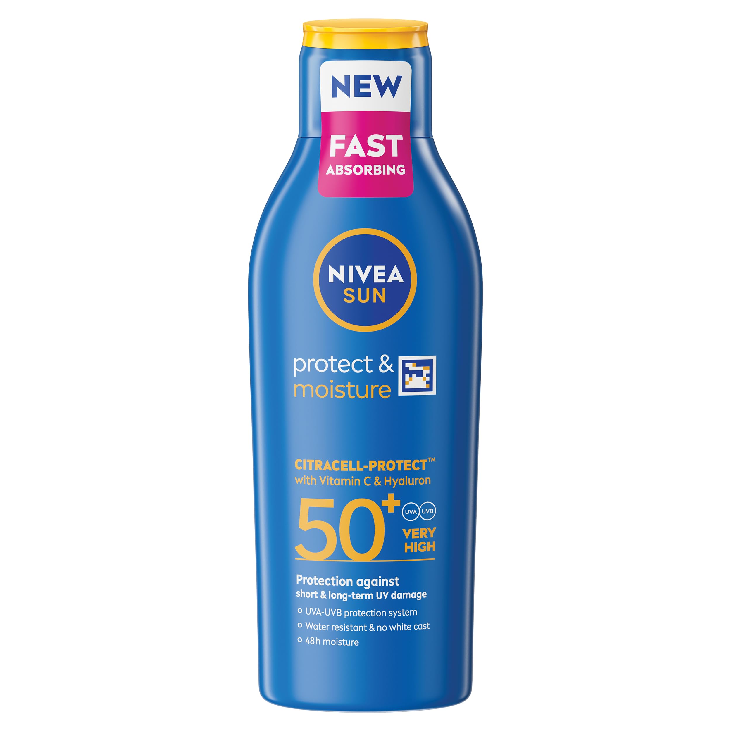 NIVEA SUN Protect & Moisture Sun Lotion SPF 30 (200 ml), Suncream with Vitamin C and Hyaluron, Provides 48H Moisture & Immediate UVA & UVB Protection, Fast-Absorbing No White Cast Formula