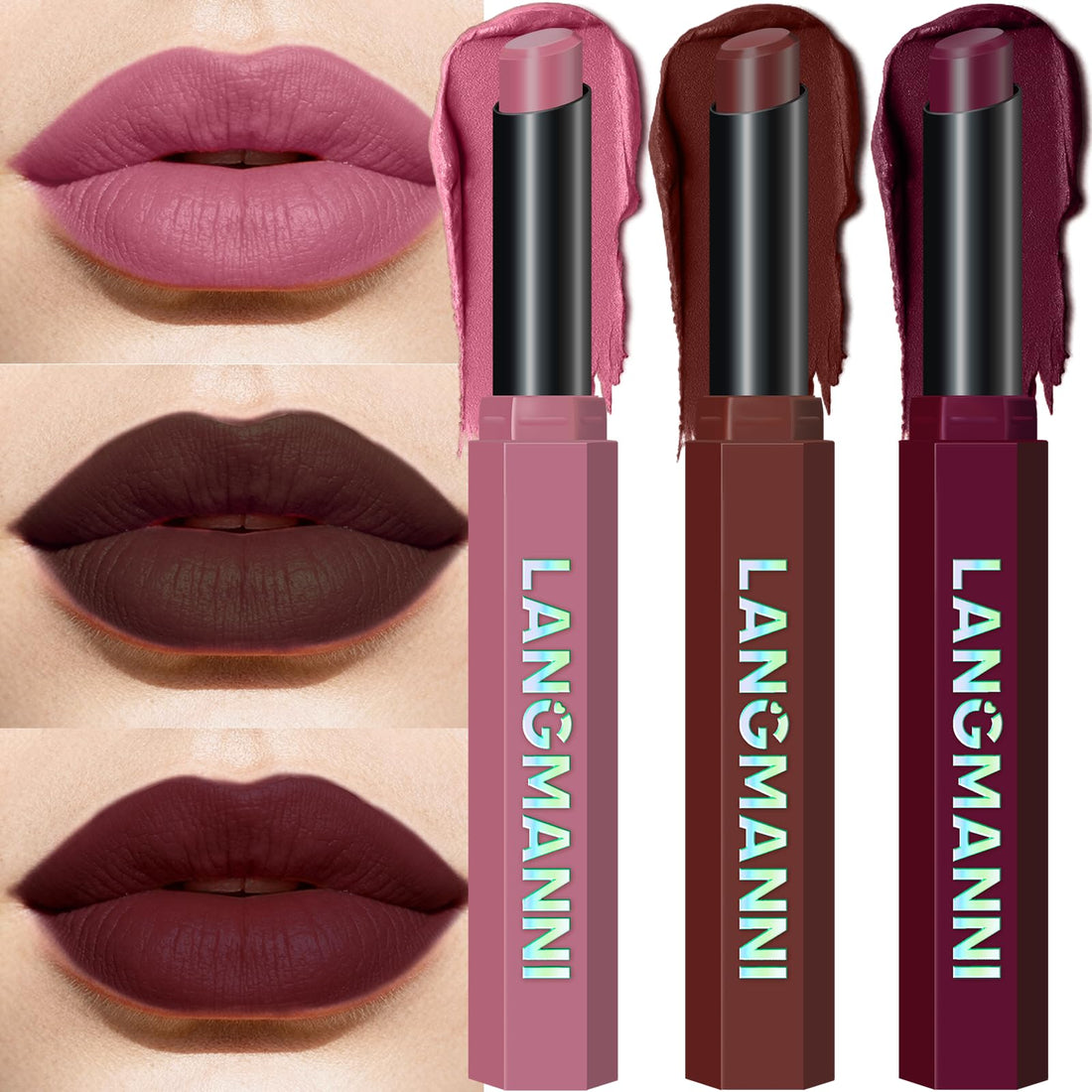 12Pcs Velvet Matte Lipstick Nude Matte Soft Dark Color Stick High Pigmented Long-Lasting Waterproof Lip Stick Lip Balm Beauty Cosmetics Gift for Women(01#-12#)