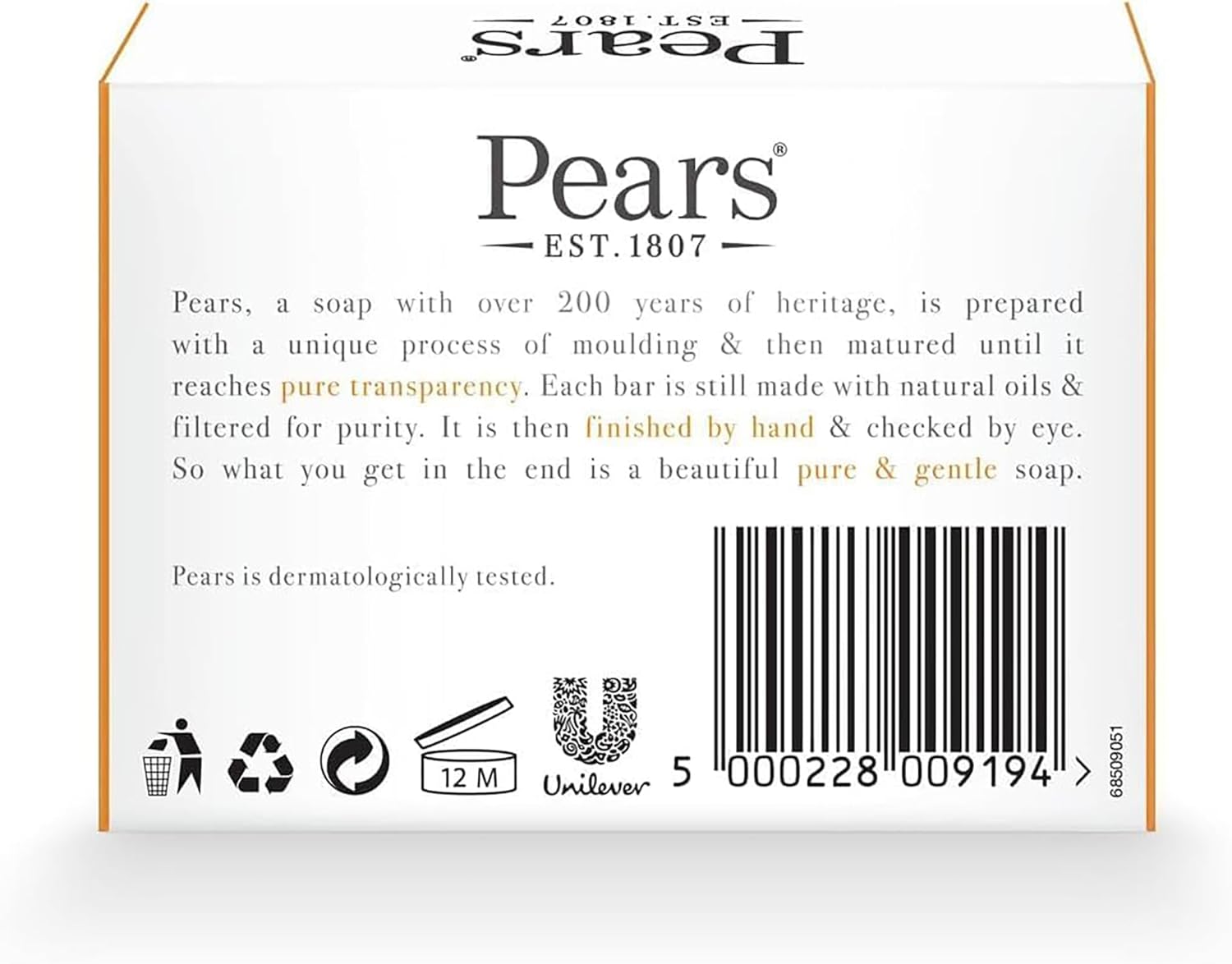 Pears Pure & Gentle Transparent Soap Bar 3 Pack (125g Each) – Natural Oils, Mint Extracts & Lemon Flower Extracts Halalzen