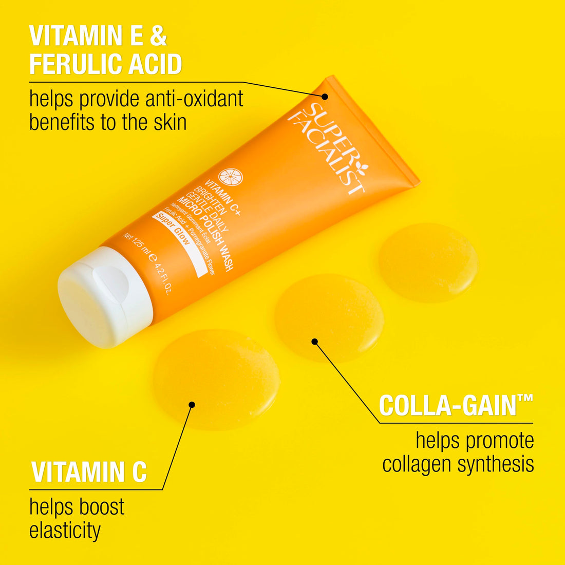 Super Facialist Vitamin C Gentle Daily Micro Polish Face Wash - Exfoliating Cleanser for Sensitive Skin, Removes Impurities, Biodegradable Beads, Vegan Friendly 125ml