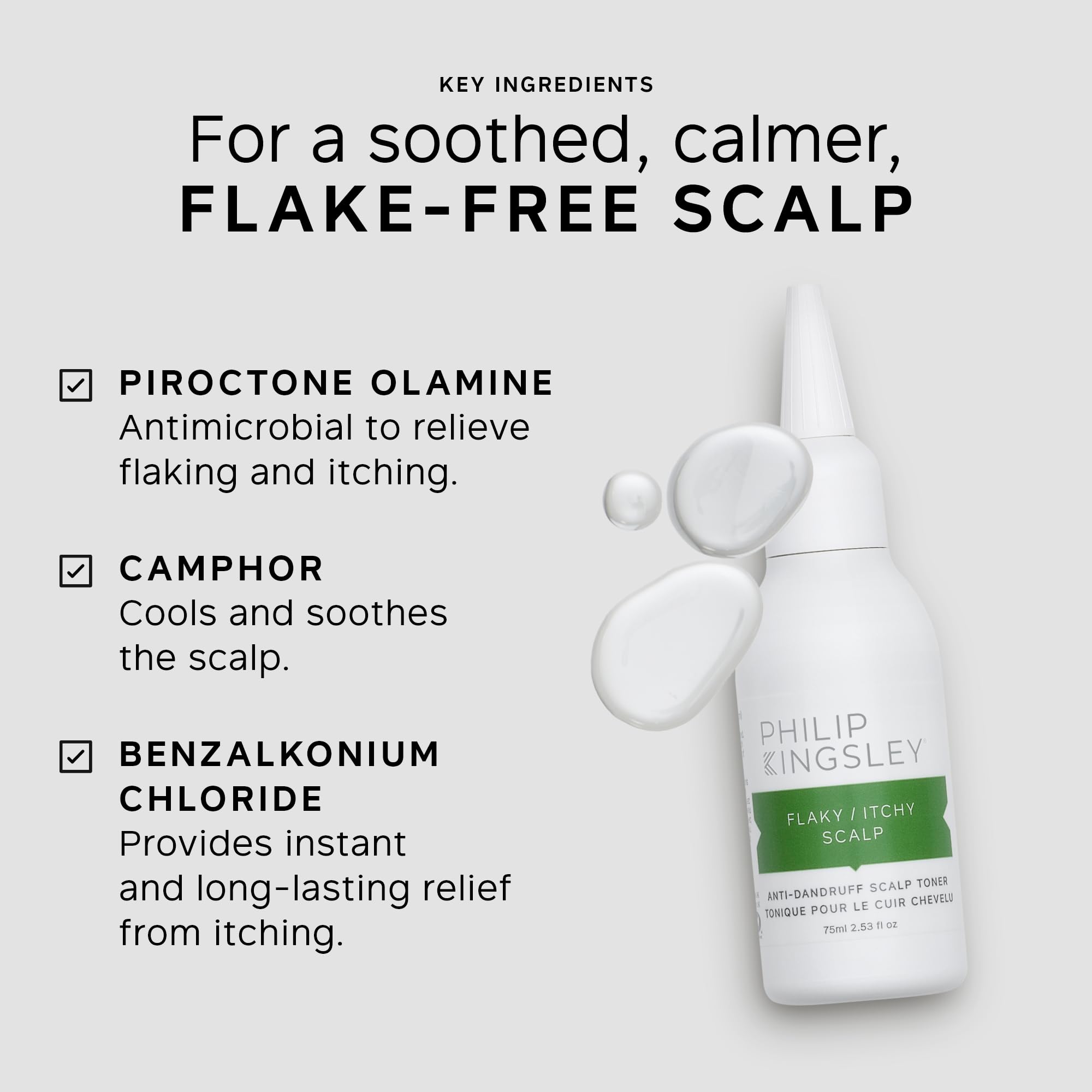 Philip Kingsley | Flaky/Itchy Scalp Toner | Anti Dandruff Toner for Dry and Oily Scalps | Soothing and Calming Scalp Care Products | Refreshes, Relieves, Soothes, and Comforts the Scalp | 75ml