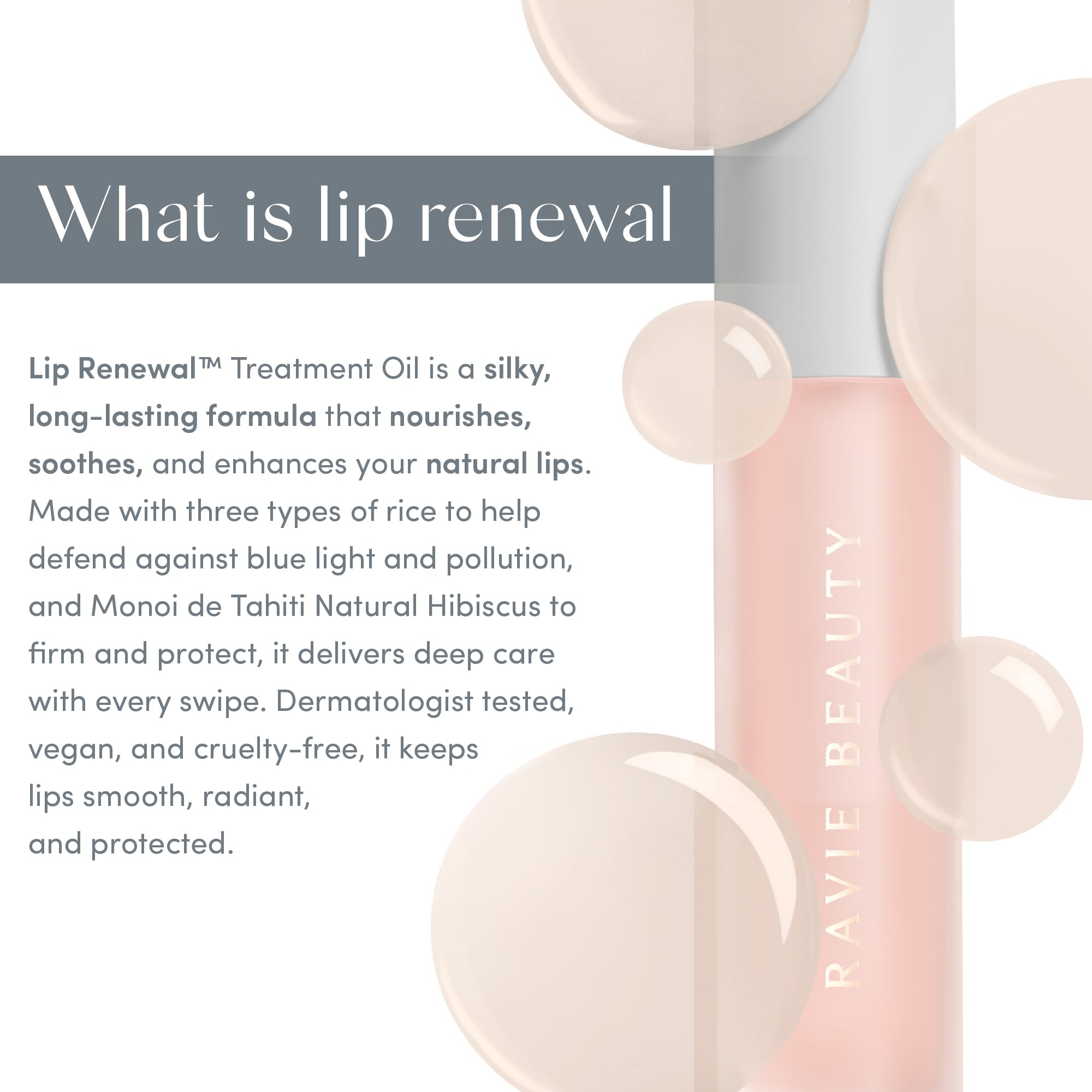 Ravie Beauty Lip Renewal Treatment Oil – Deeply Hydrating, Non-Sticky, and Restorative Lip Serum – Repairs Dry, Chapped Lips – Balm, Gloss & Mask Hybrid – Non-Sticky, Long-Lasting Shine Halalzen