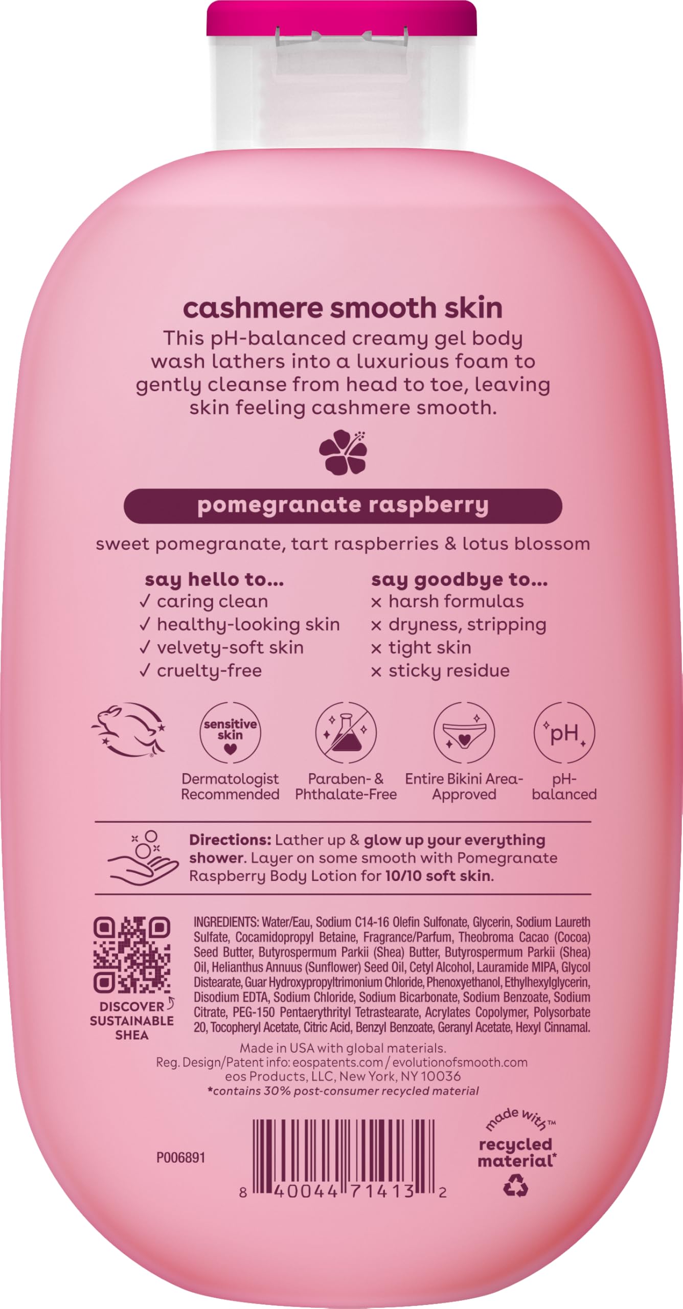 eos Body Wash, Vanilla, Moisturizing Creamy Gel Formula with Shea Butter, Glycerin, Vitamin E, pH Balanced, Sensitive Skin, Vegan, 16 fl oz