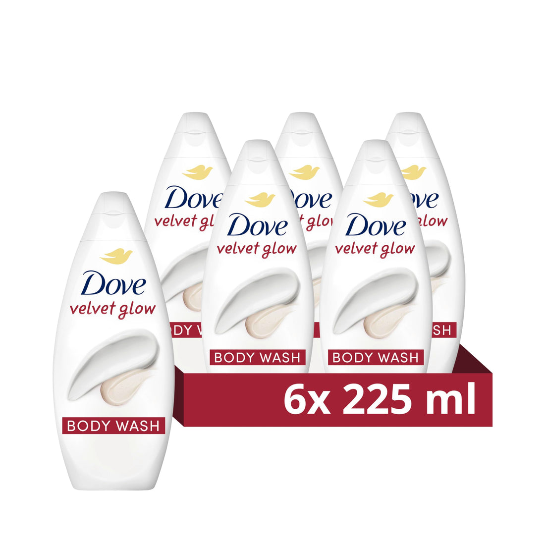 Dove Velvet Glow Body Wash Body Cleanser shower gel with plant-based moisturisers for softer, smoother skin after one shower 6x 450 ml