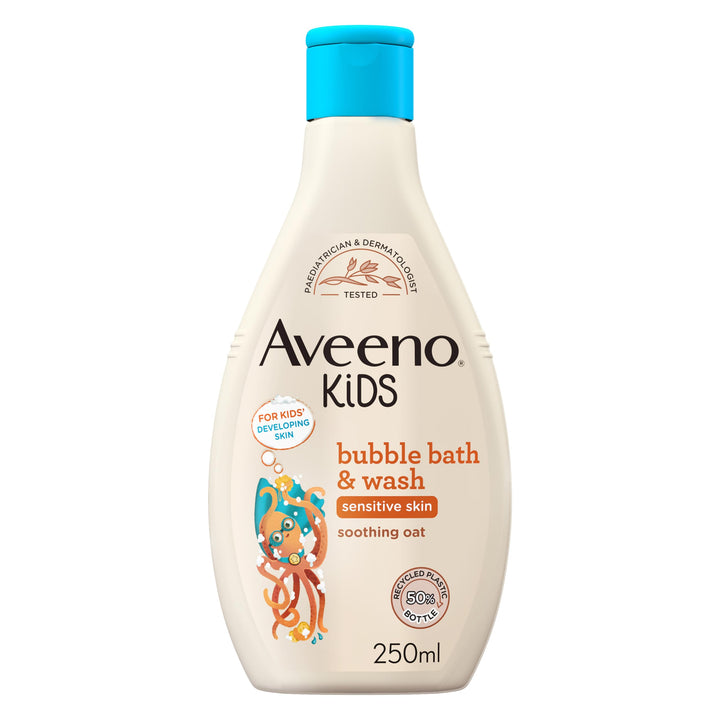 Aveeno Baby KIDS Bubble Bath & Wash 250ml | Enriched with Soothing Oat Extract | Foam Body Wash Developed for Your Little Superhero | Childrens Toiletries Sets