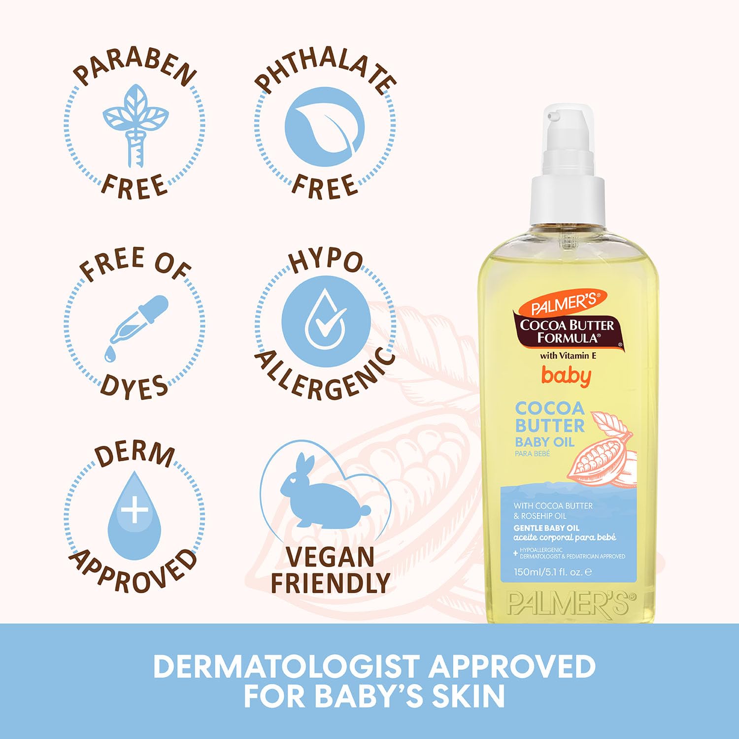 Palmer's Cocoa Butter Formula Gentle Baby Oil, 5.1 fl oz, Nourishing for Delicate Skin, Vitamin E Baby Essentials Halalzen