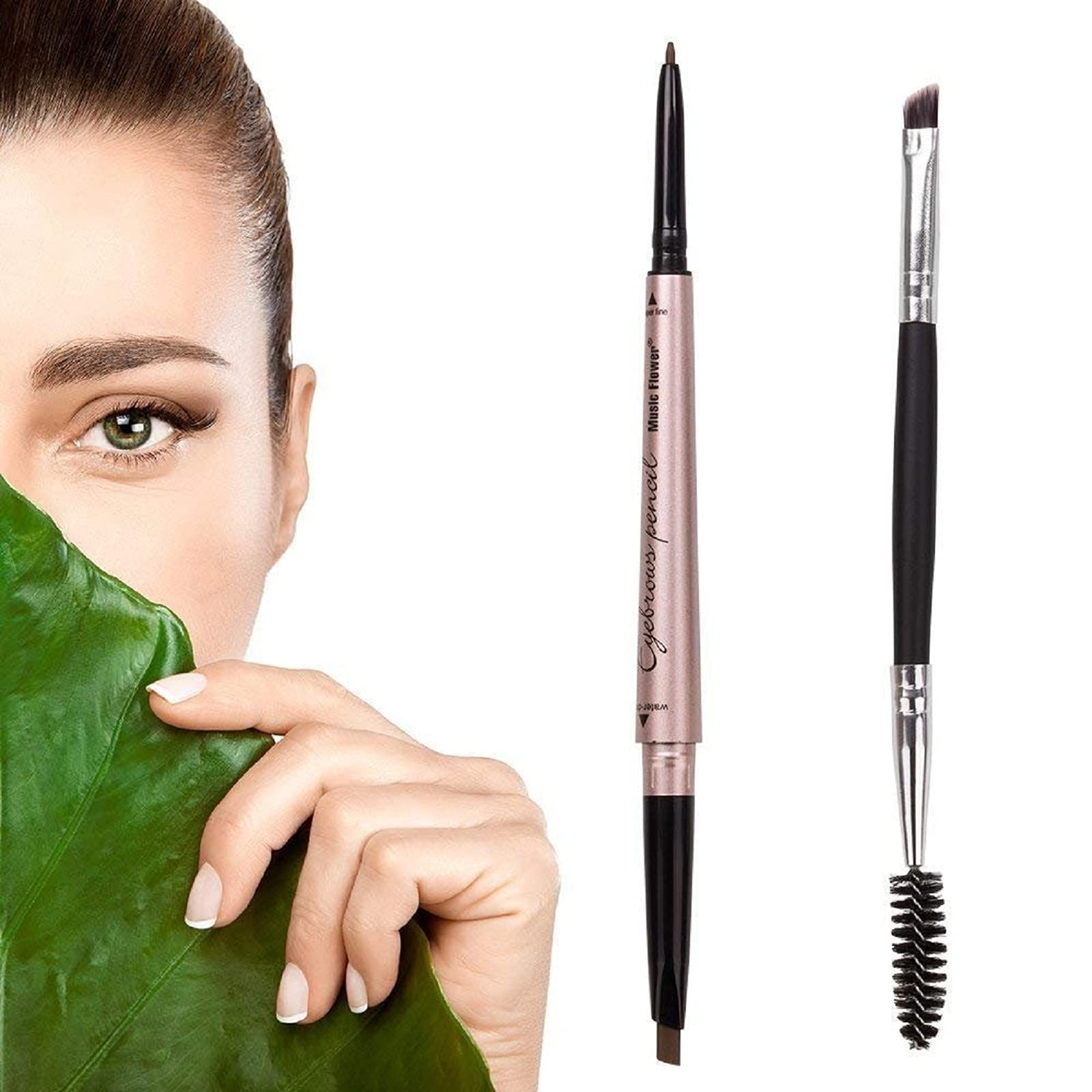 HeyBeauty Eyebrow Pencil with Brow Brush, Double Ended Eyebrow Pen, Automatic Makeup Cosmetic Tool Dark Brown 2 PCS