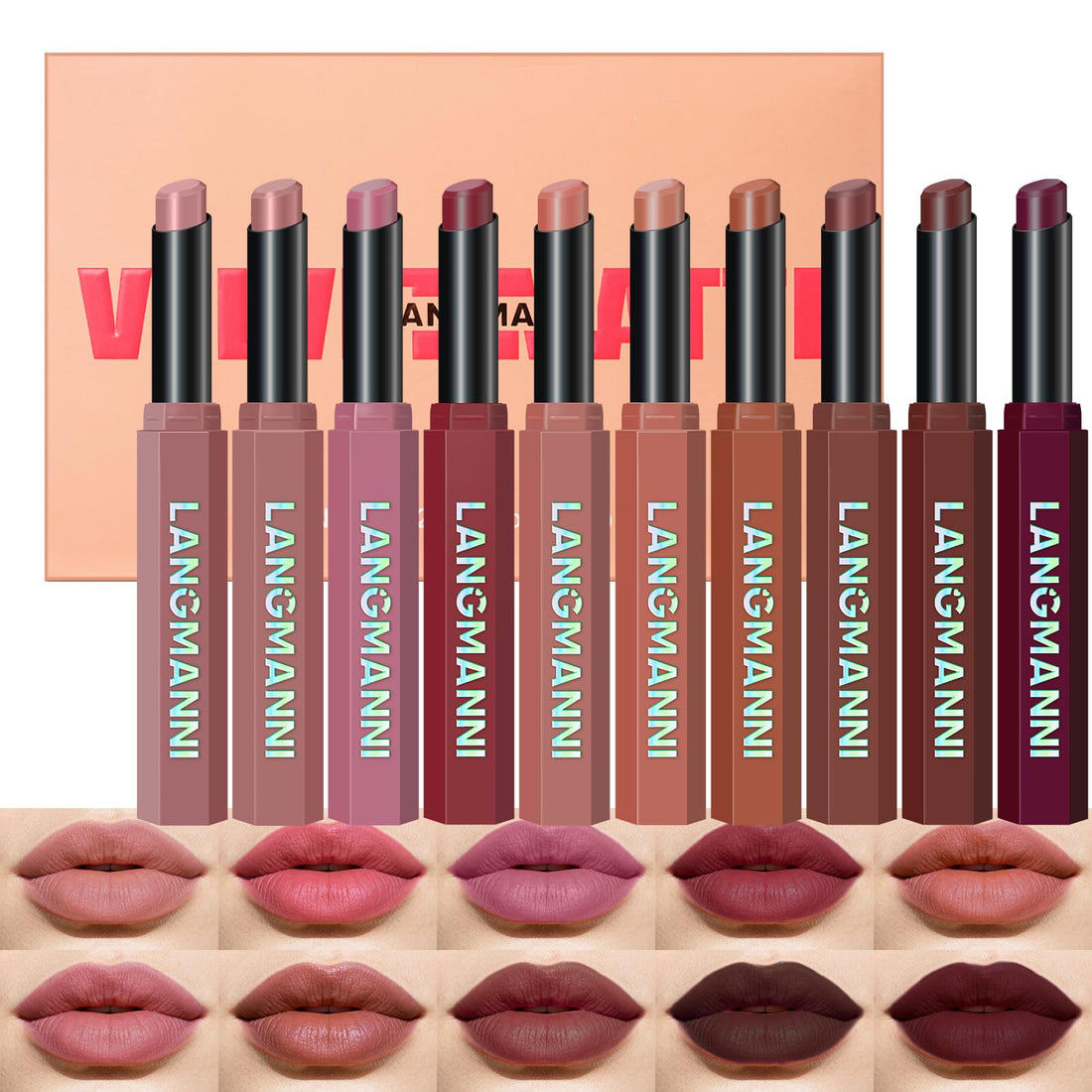 12Pcs Velvet Matte Lipstick Nude Matte Soft Dark Color Stick High Pigmented Long-Lasting Waterproof Lip Stick Lip Balm Beauty Cosmetics Gift for Women(01#-12#)