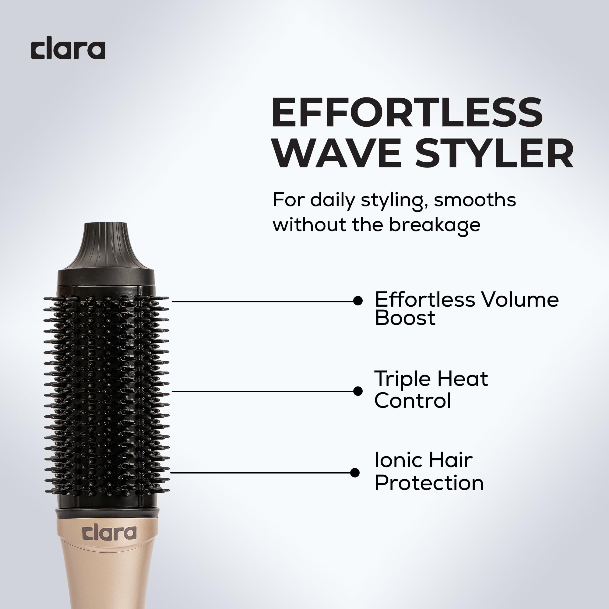 Clara Anti-Frizz Ionic Slim Hot Brush 32mm Thermal Heated Round Hair Styling Brush with 5.5mm Bristles, Triple Heat Settings, 3-in-1 Blowout, Wave & Smooth Finish Styling Tool – Black Halalzen