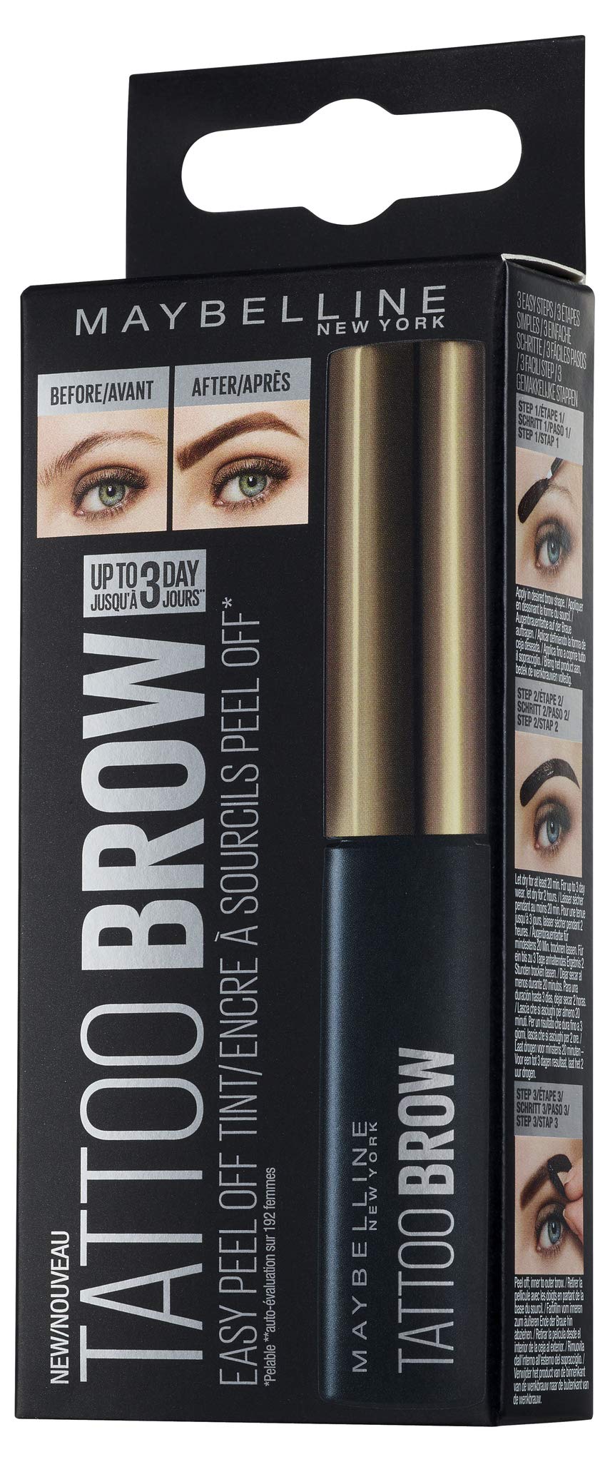 Maybelline New York Tattoo Brow Peel Off Eyebrow Gel Tint, Semi-Permanent Colour, Waterproof, Lasts up to 3 Days, Colour: Dark Brown