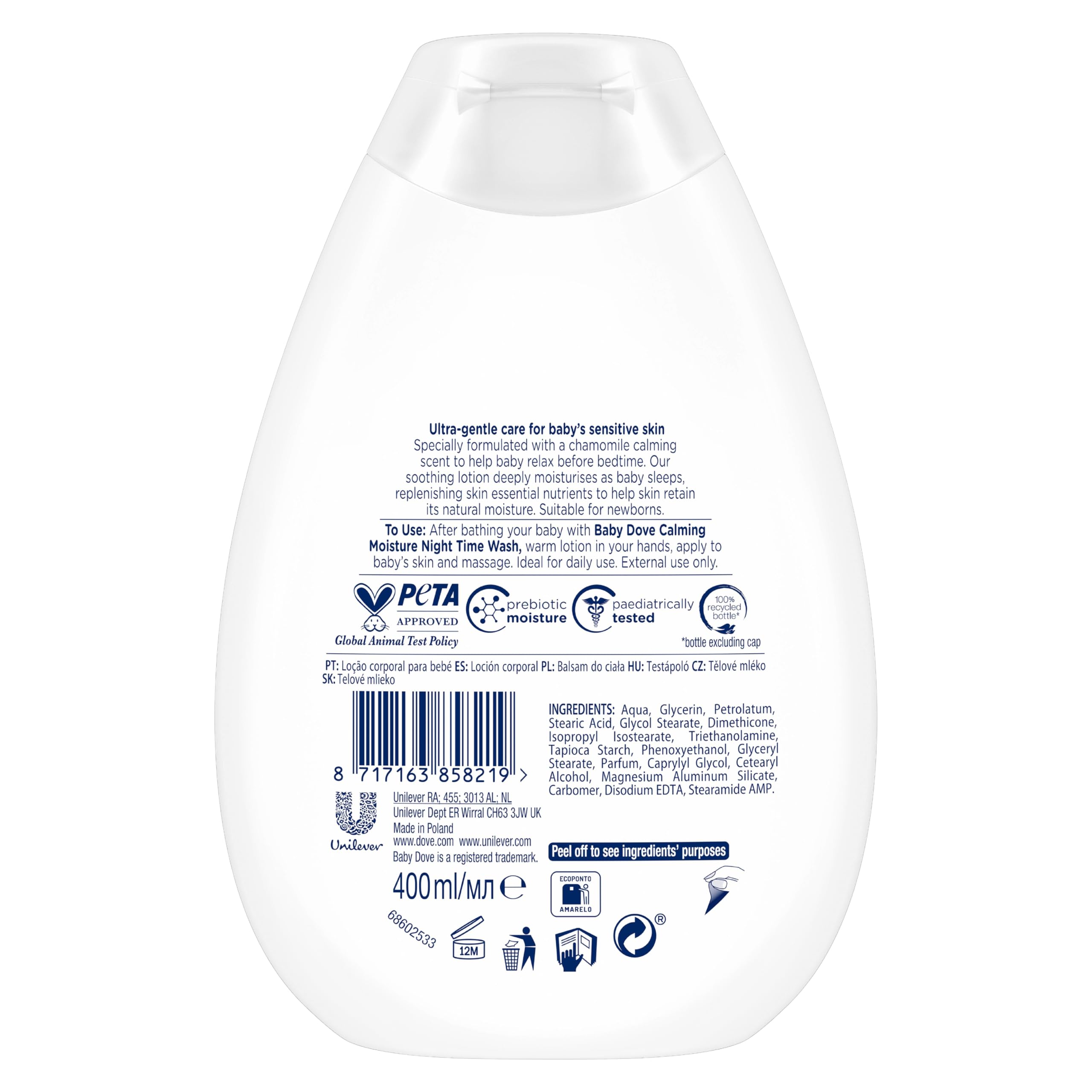 Baby Dove Calming Night Time Lotion – Gentle Chamomile Baby Moisturiser for Sensitive Skin, Relaxes & Soothe Before Bed, 3 x 400ml Halalzen
