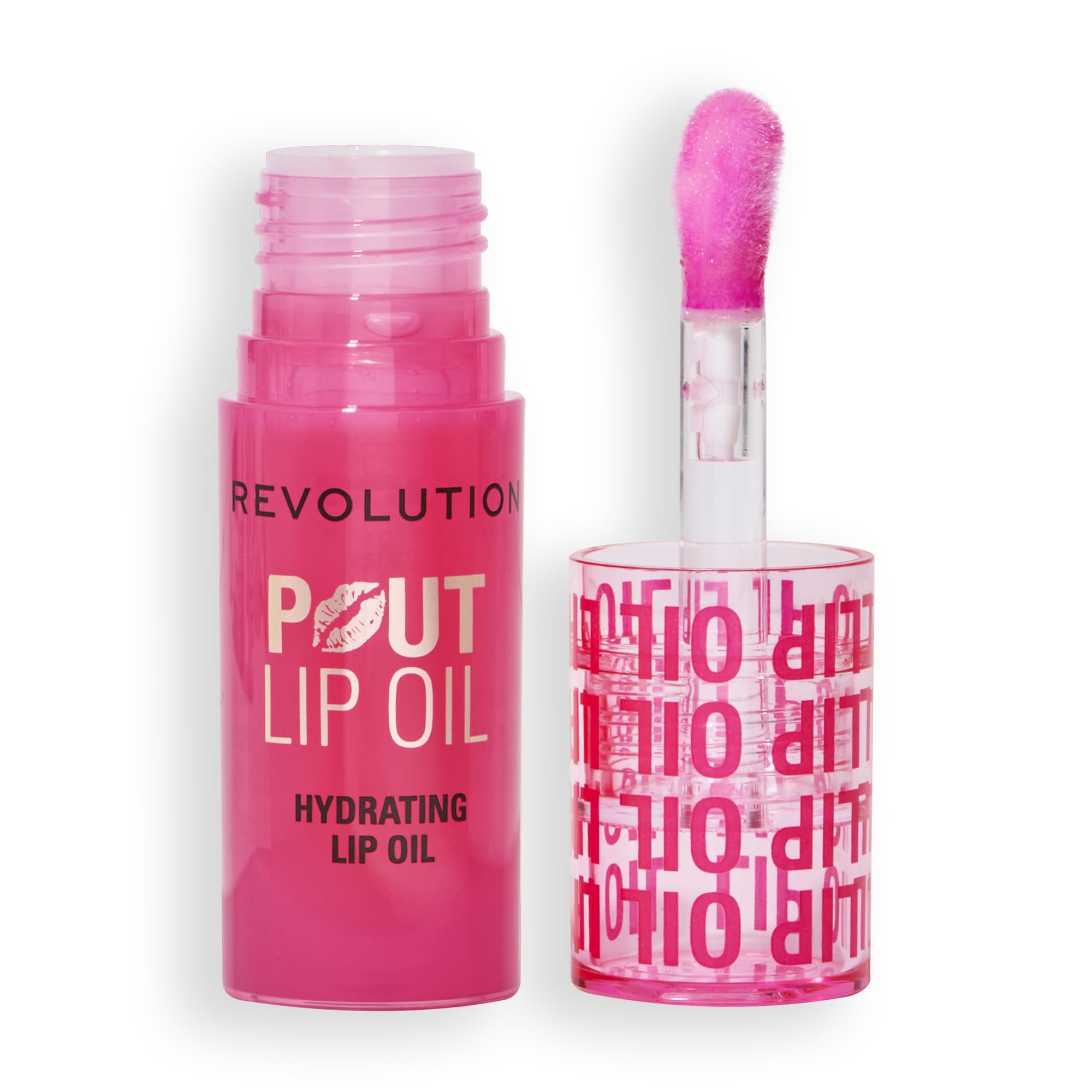 Revolution, Pout Lip Oil, Nourishing Tinted Lip Oil, High Shine, Non-Sticky Finish, Vegan & Cruelty-Free, Glam Pink Shimmer, 4ml