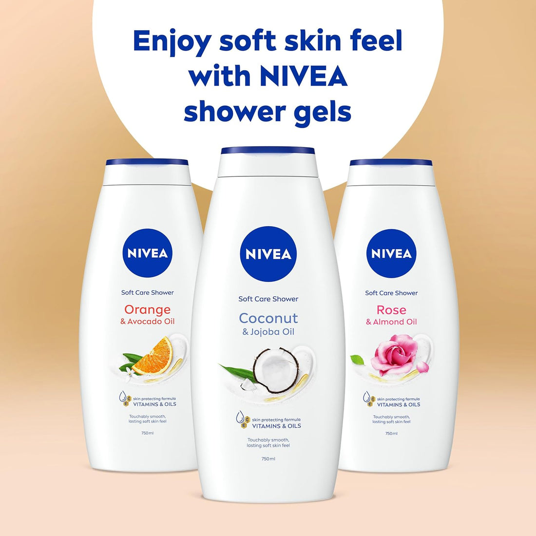 NIVEA Coconut & Jojoba Oil Shower Cream (750ml), Moisturising Body Wash with Coconut and Jojoba Oil, Luxurious Shower Gel for Women, for Soft and Supple Skin