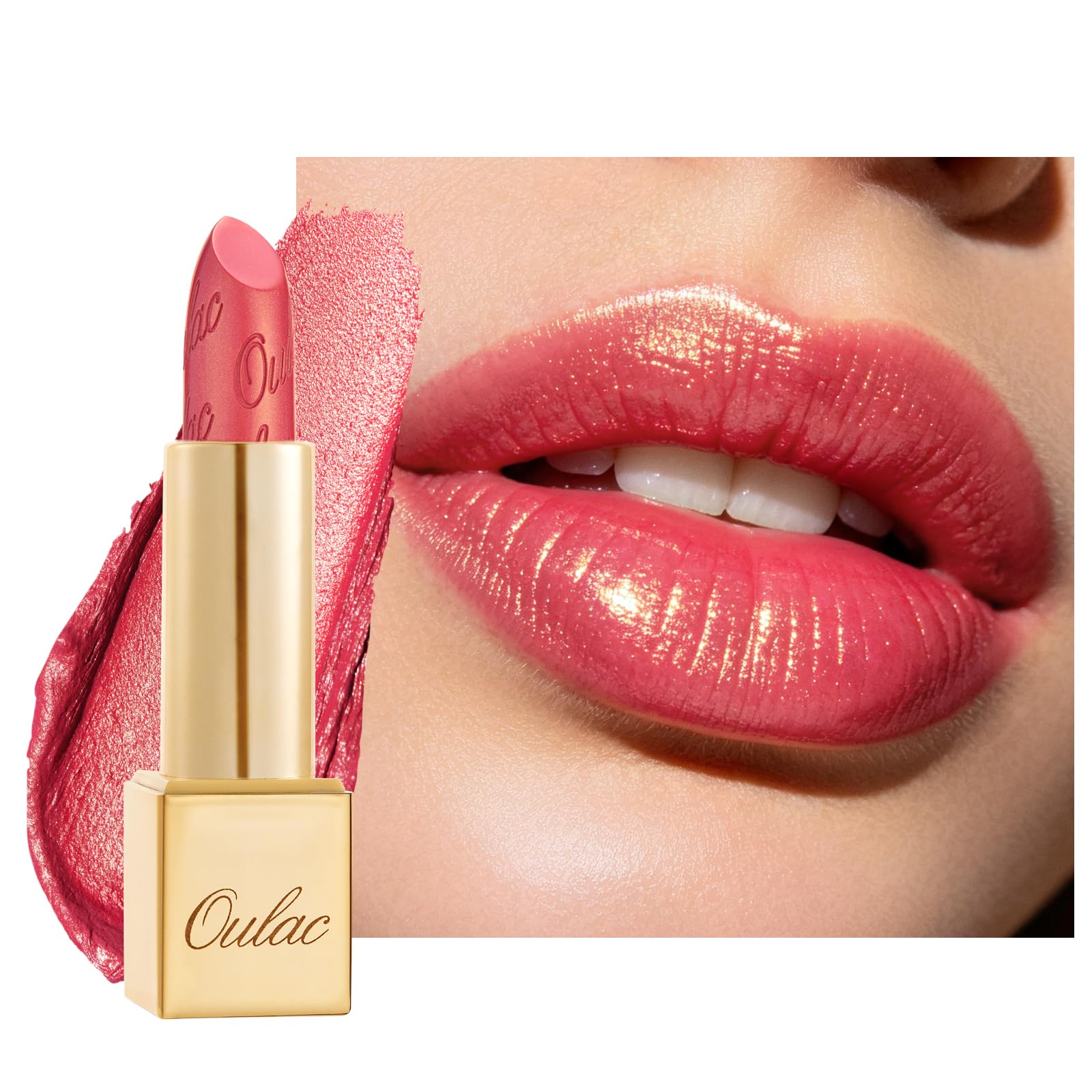 OULAC Metallic Shine Glitter Lipstick, Pink High Impact Lipcolor, Lightweight Soft and Ultra Hydrating, Long Lasting, Vegan & Cruelty-Free, Full-Coverage Lip Color 4.3 g/0.15 HIP & HIPPIE(11) Halalzen