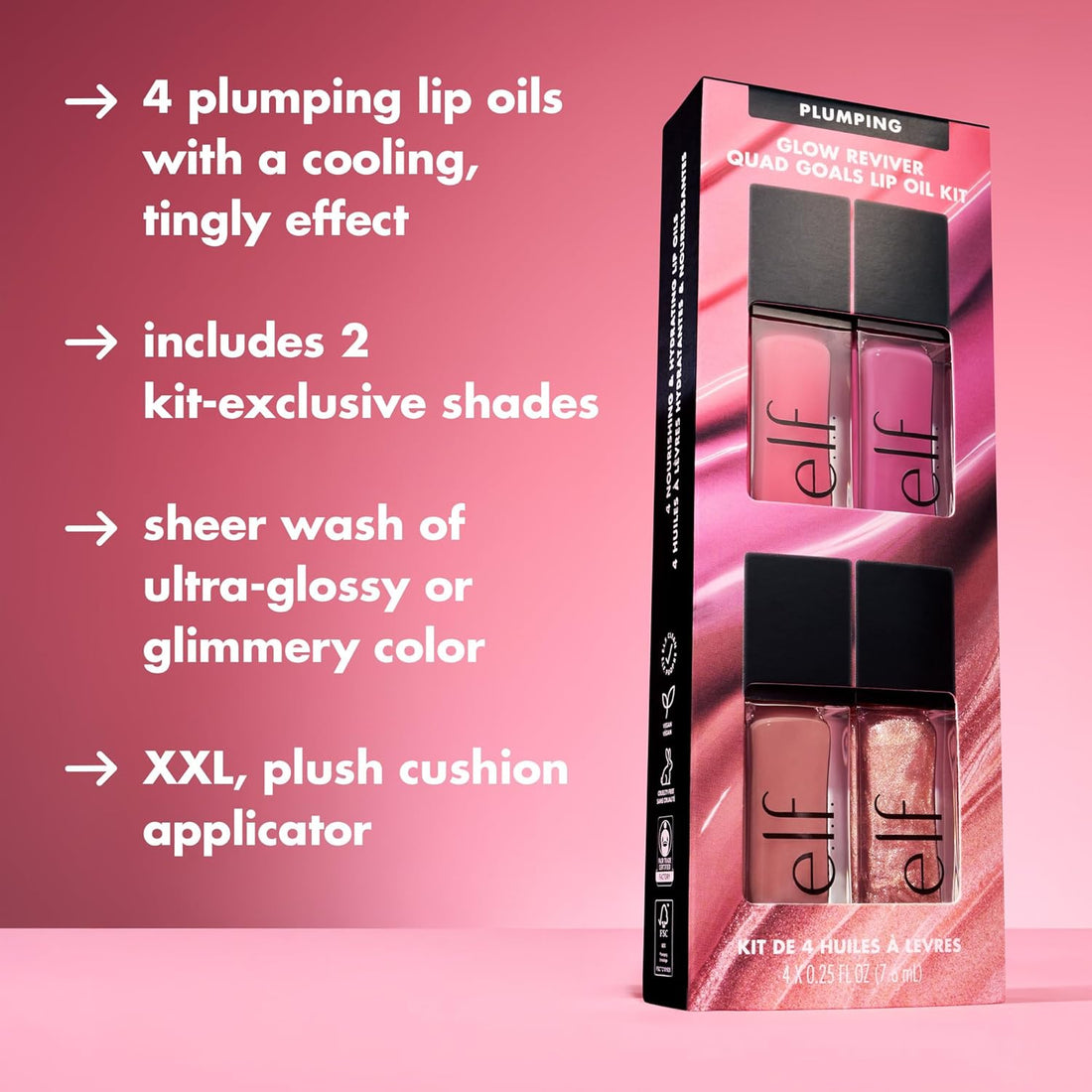 Glow Reviver Plumping Lip Oil Kit, Nourishing Tinted Lip Oils For A High-shine Finish, Infused With Jojoba Oil, Vegan & Cruelty-free, 4 Shades