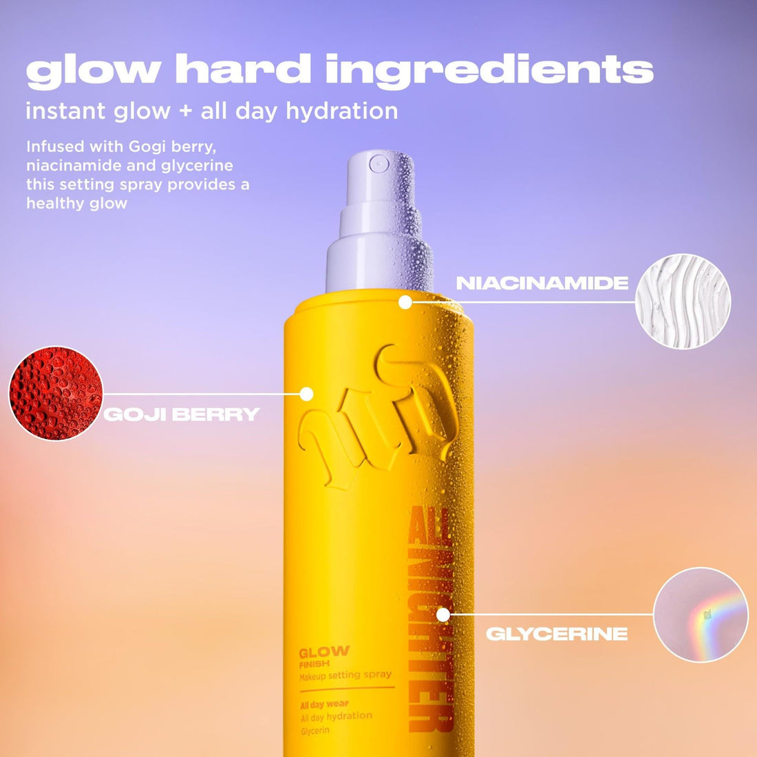 Urban Decay All Nighter Waterproof Make-Up Setting Spray Glow Finish, Up to 24hr Wear, +12% Finer Particles, Hydrating, Sweat & Transfer Resistant Halalzen