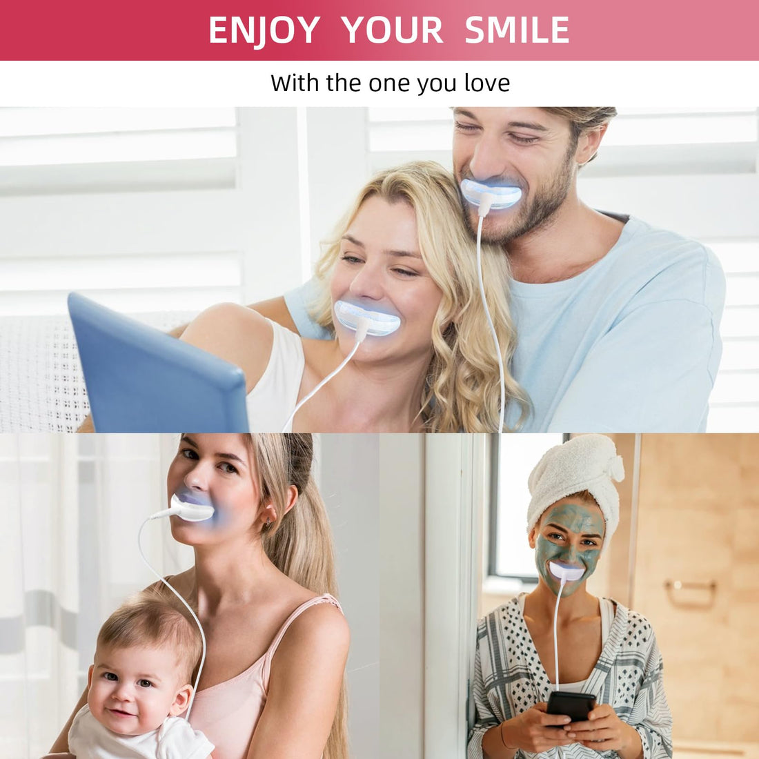 Teeth Whitening Kit with LED Light + 5 Teeth Whitening Gel - Gentle Whitening on Sensitive Teeth - Fast Removes Stubborn Stains - Professional Teeth Whitening for Home - Wireless & Water-Resistant
