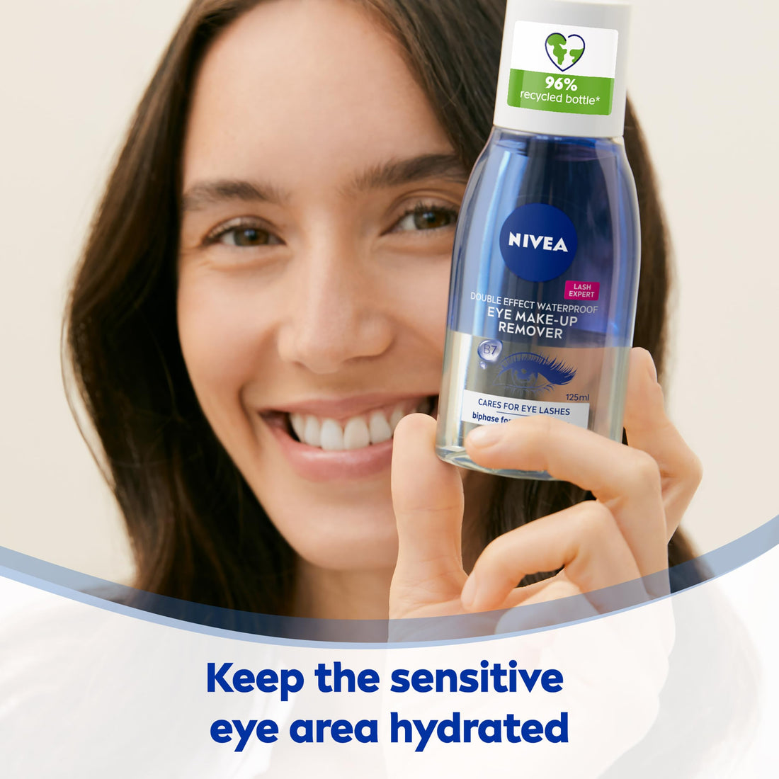 NIVEA Double Effect Waterproof Eye Make-Up Remover (125ml), Daily Use Face Cleanser for Make-Up and Mascara with Cornflower Extract and Biotin Halalzen